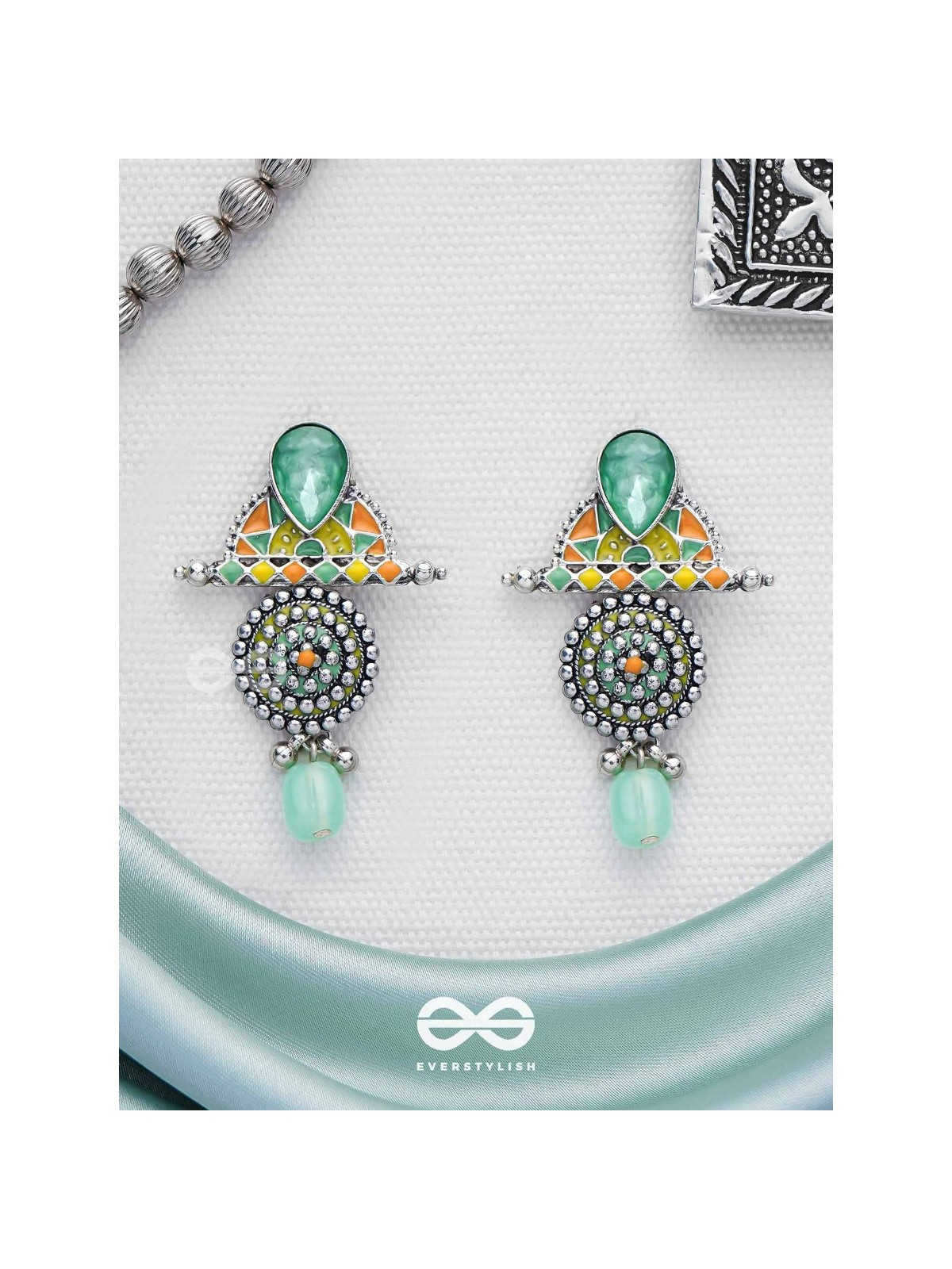 The Warm Shades - Stone Enamelled Oxidised Earrings