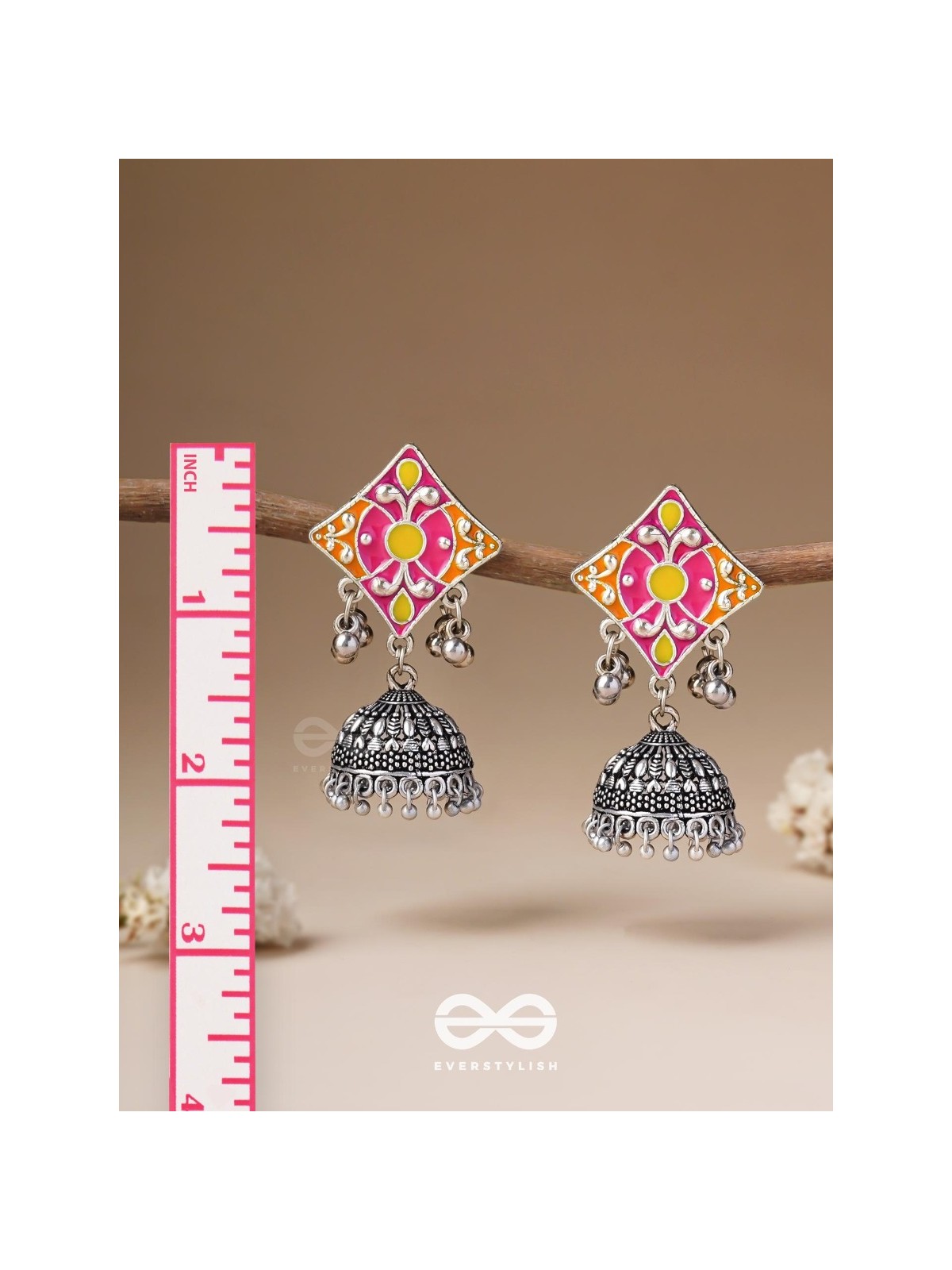 Melodies Of Twilight - Enamelled Oxidised Jhumka Earrings