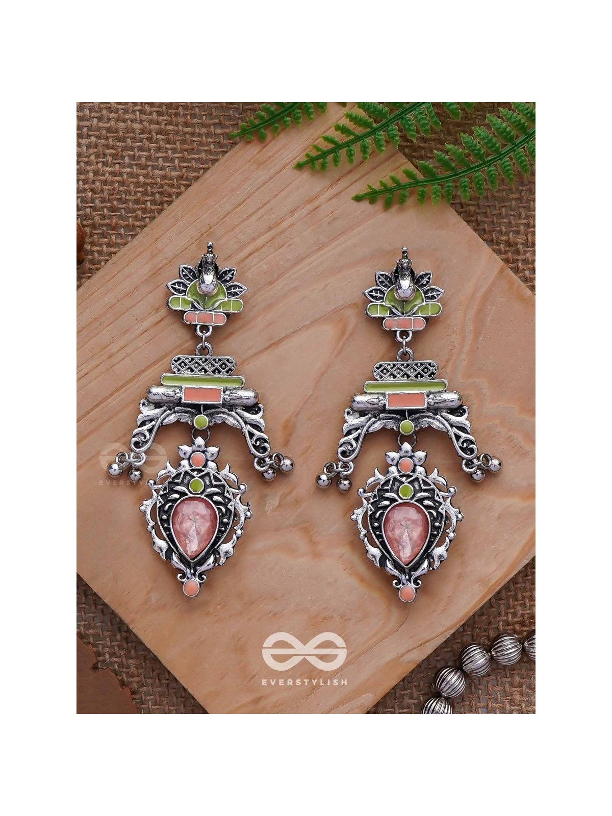 The Birds' Haven - Stone Enamelled Oxidised Earrings