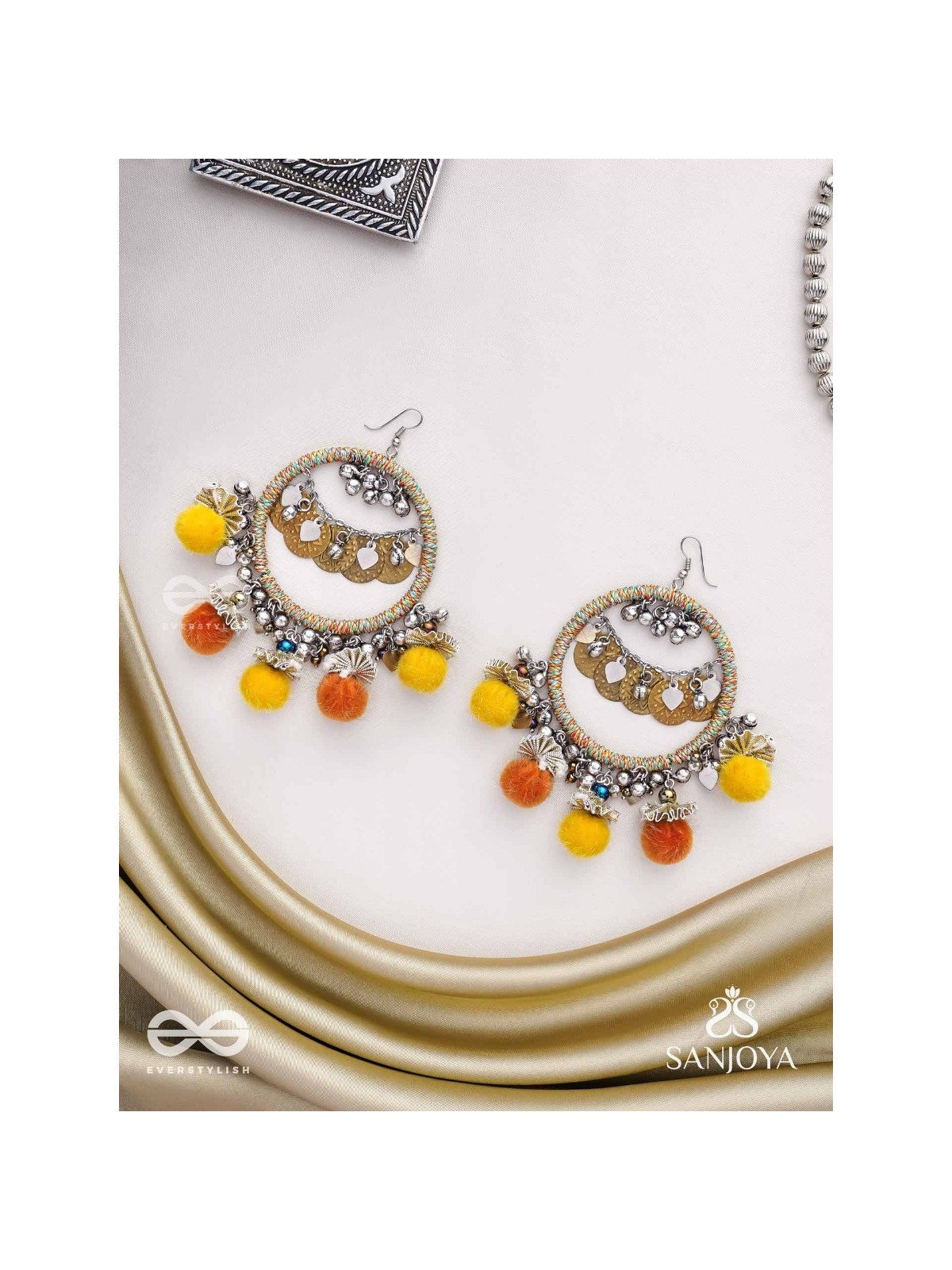 Svarvat - The Melodic Joy - Resham And Coins Hand Embroidered Oxidised Earrings 