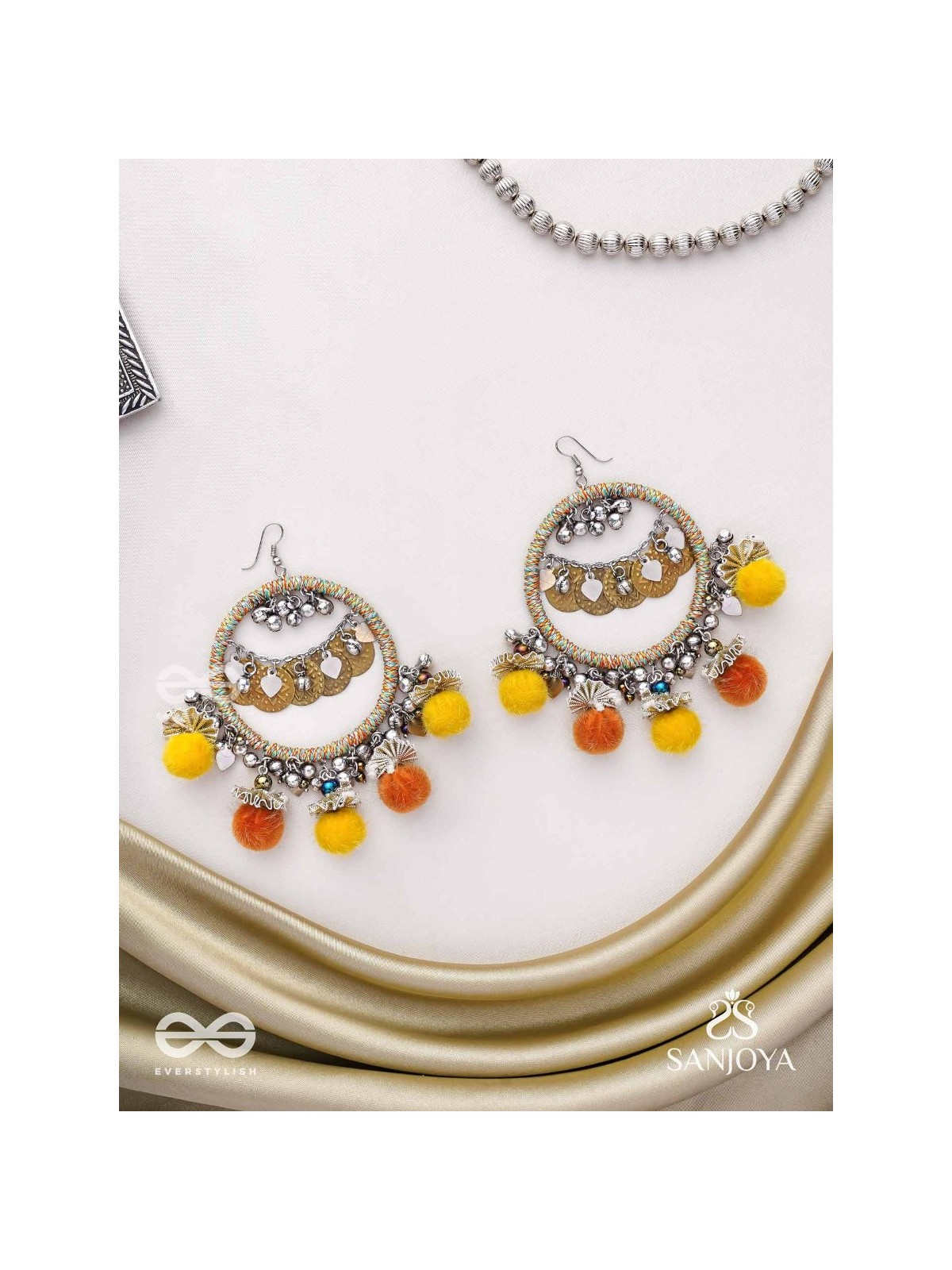Svarvat - The Melodic Joy - Resham And Coins Hand Embroidered Oxidised Earrings 