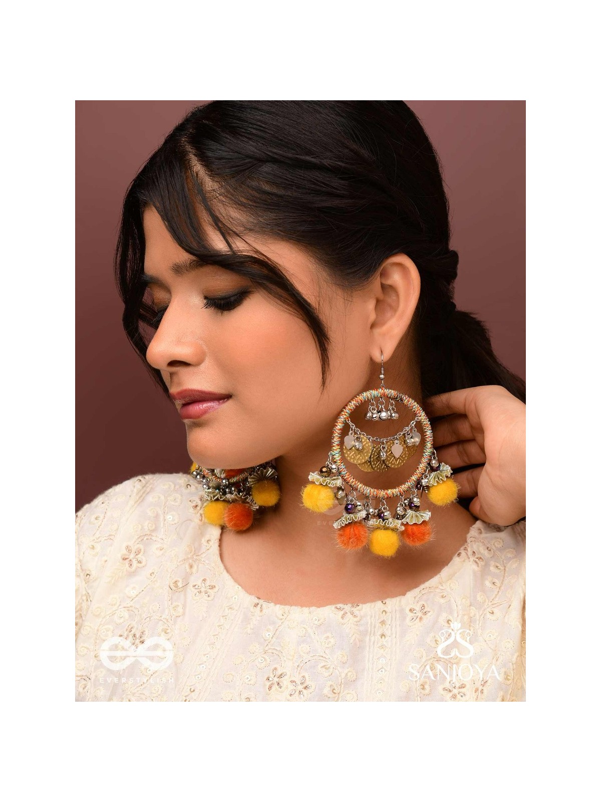 Svarvat - The Melodic Joy - Resham And Coins Hand Embroidered Oxidised Earrings 