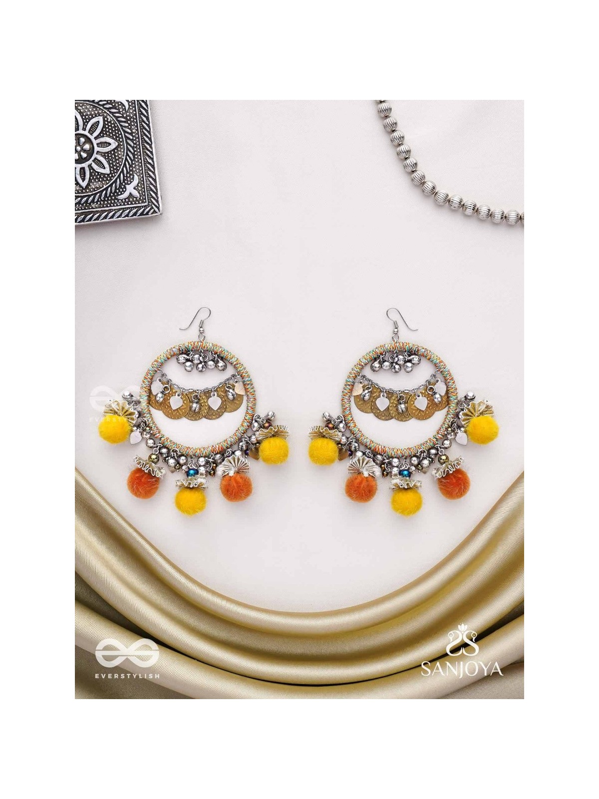 Svarvat - The Melodic Joy - Resham And Coins Hand Embroidered Oxidised Earrings 