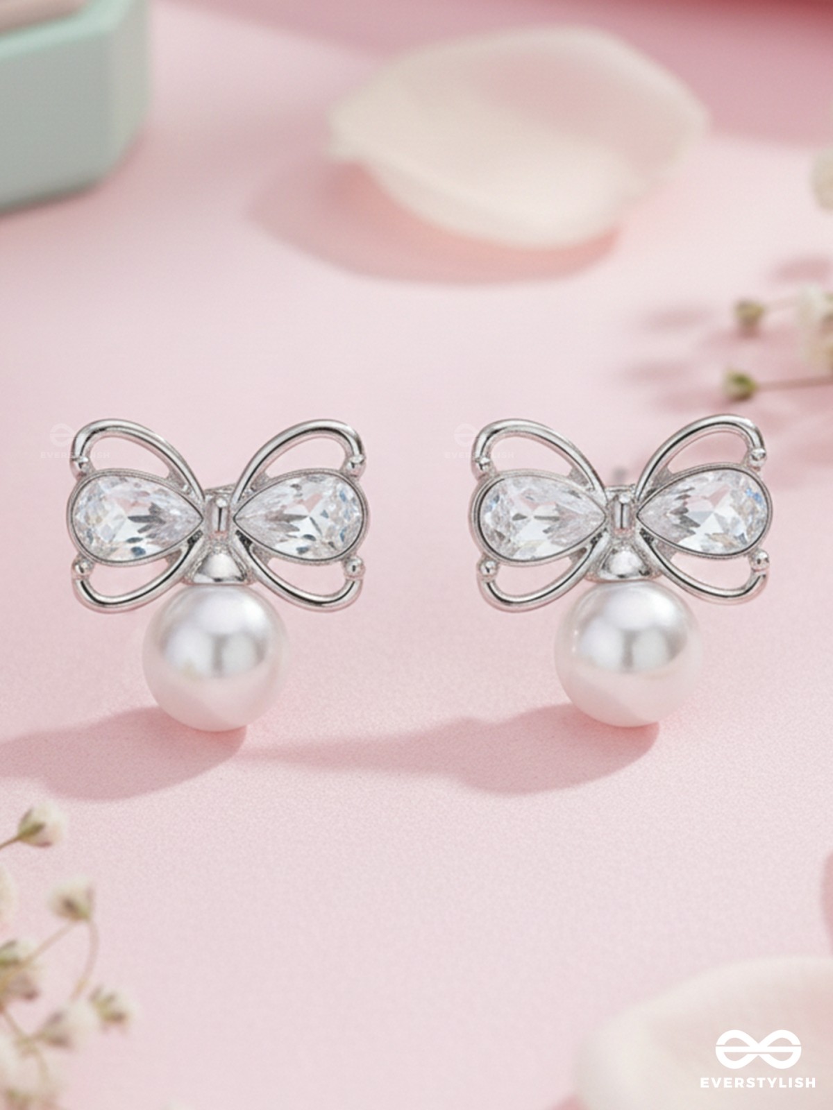 Bows Of Innocence - Embellished Silver Earrings