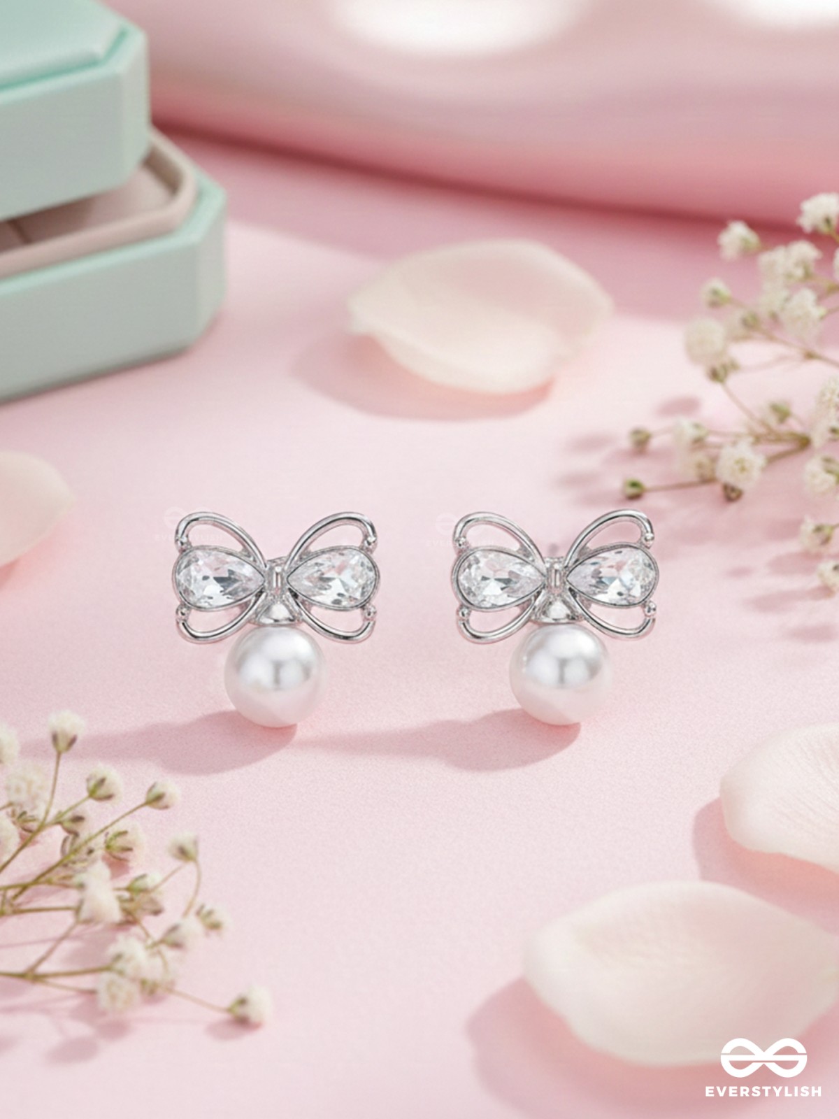 Bows Of Innocence - Embellished Silver Earrings
