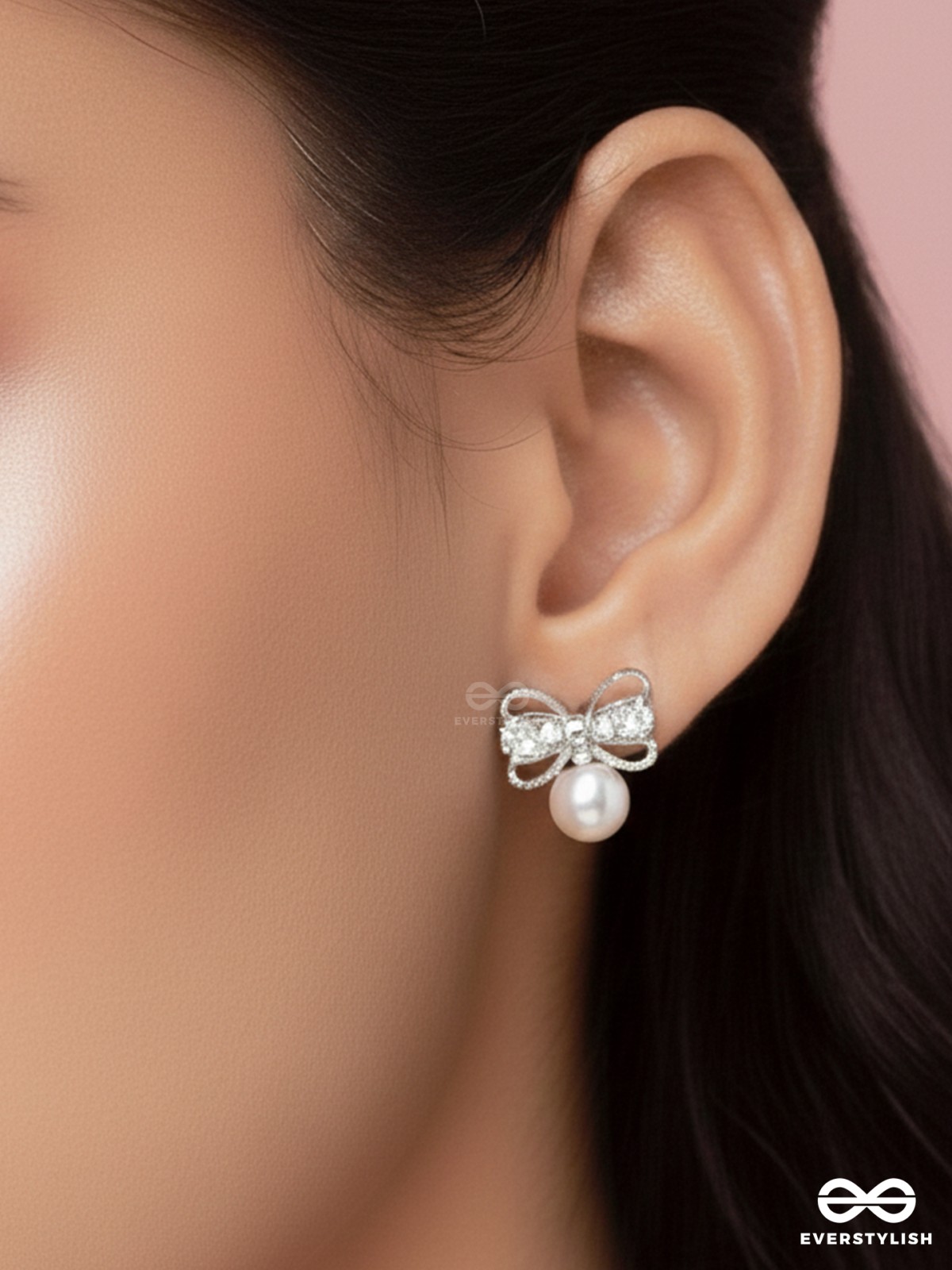 Bows Of Innocence - Embellished Silver Earrings