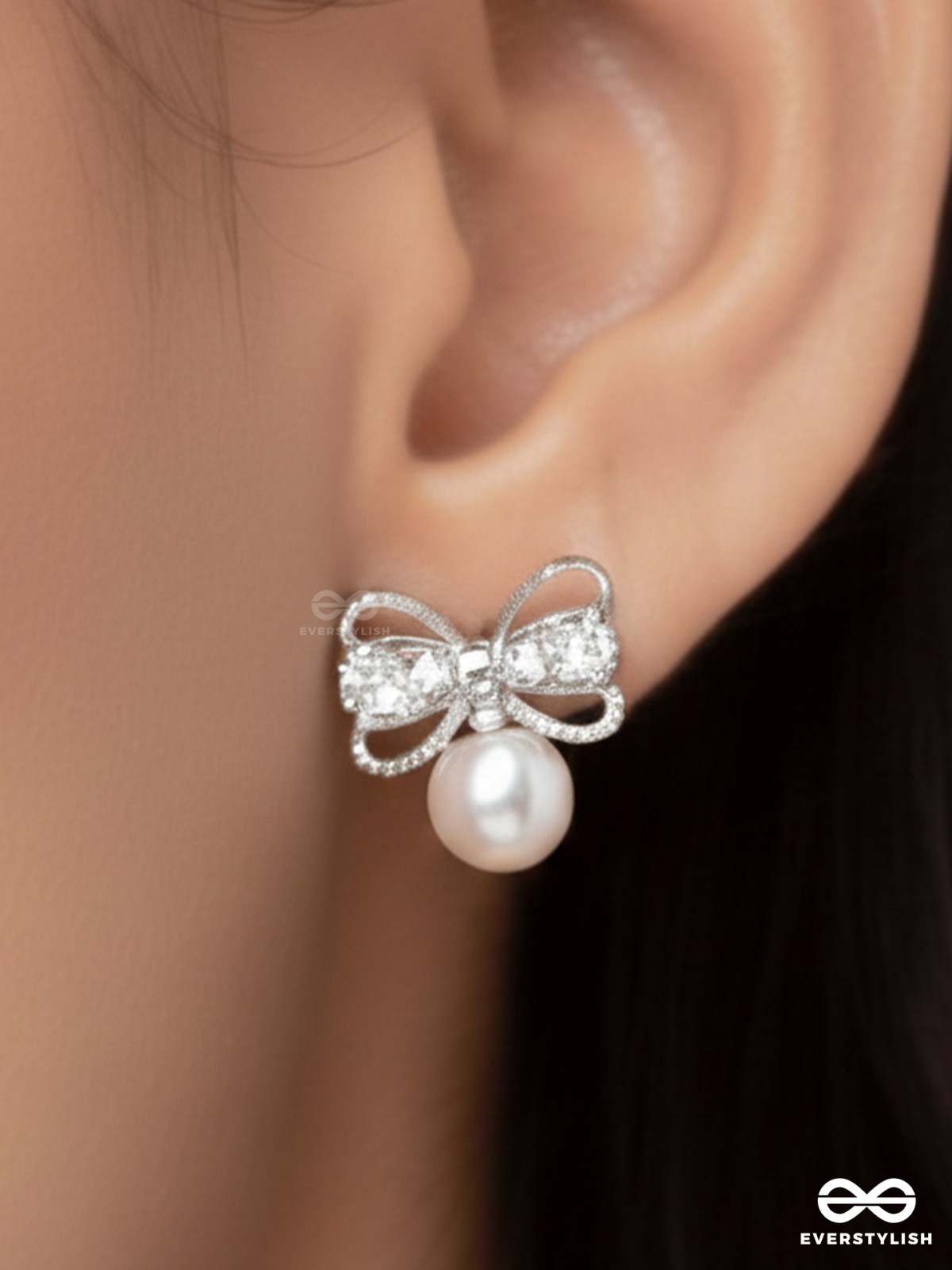 Bows Of Innocence - Embellished Silver Earrings