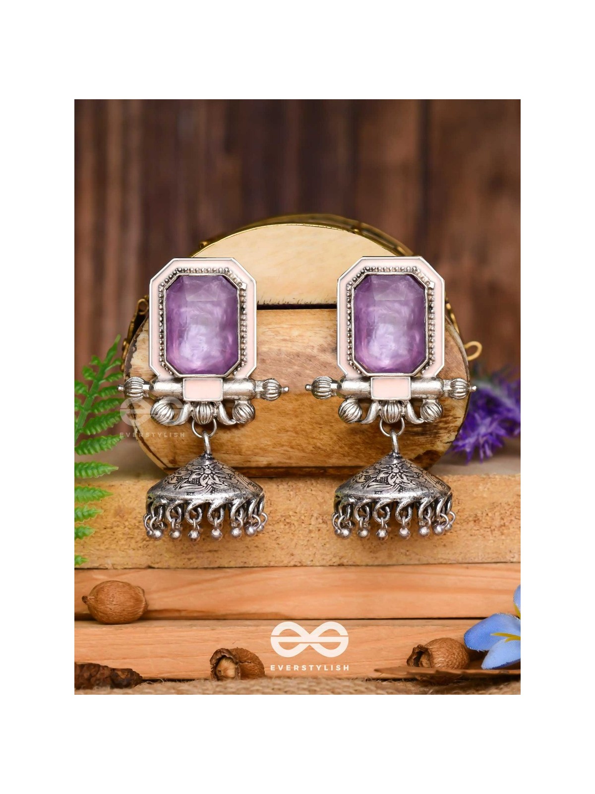 The Divine Midnight - Stone Enamelled Oxidised Earrings