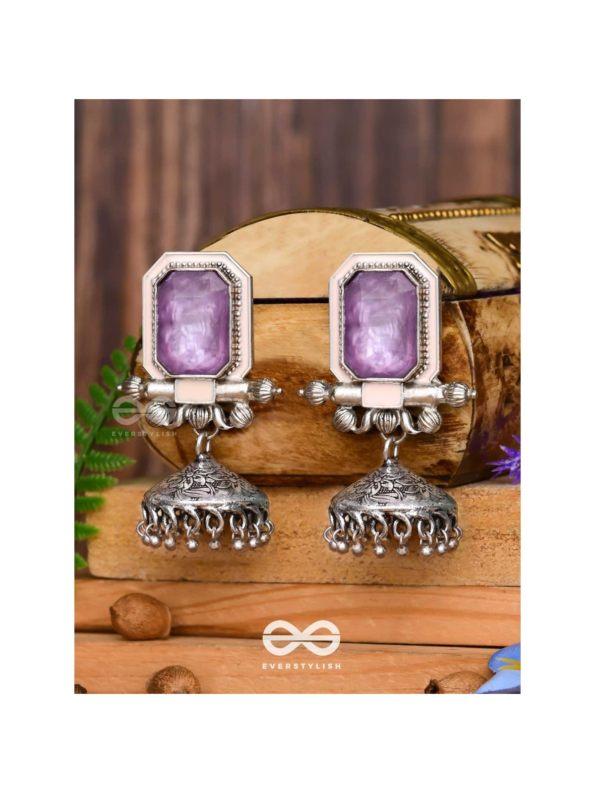 The Divine Midnight - Stone Enamelled Oxidised Earrings