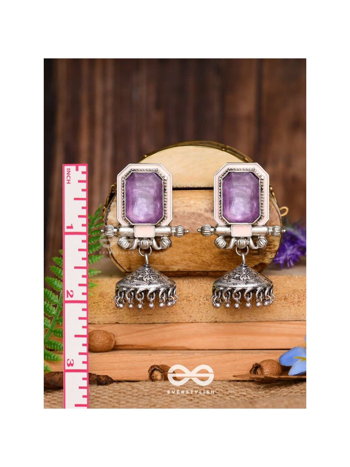 The Divine Midnight - Stone Enamelled Oxidised Earrings