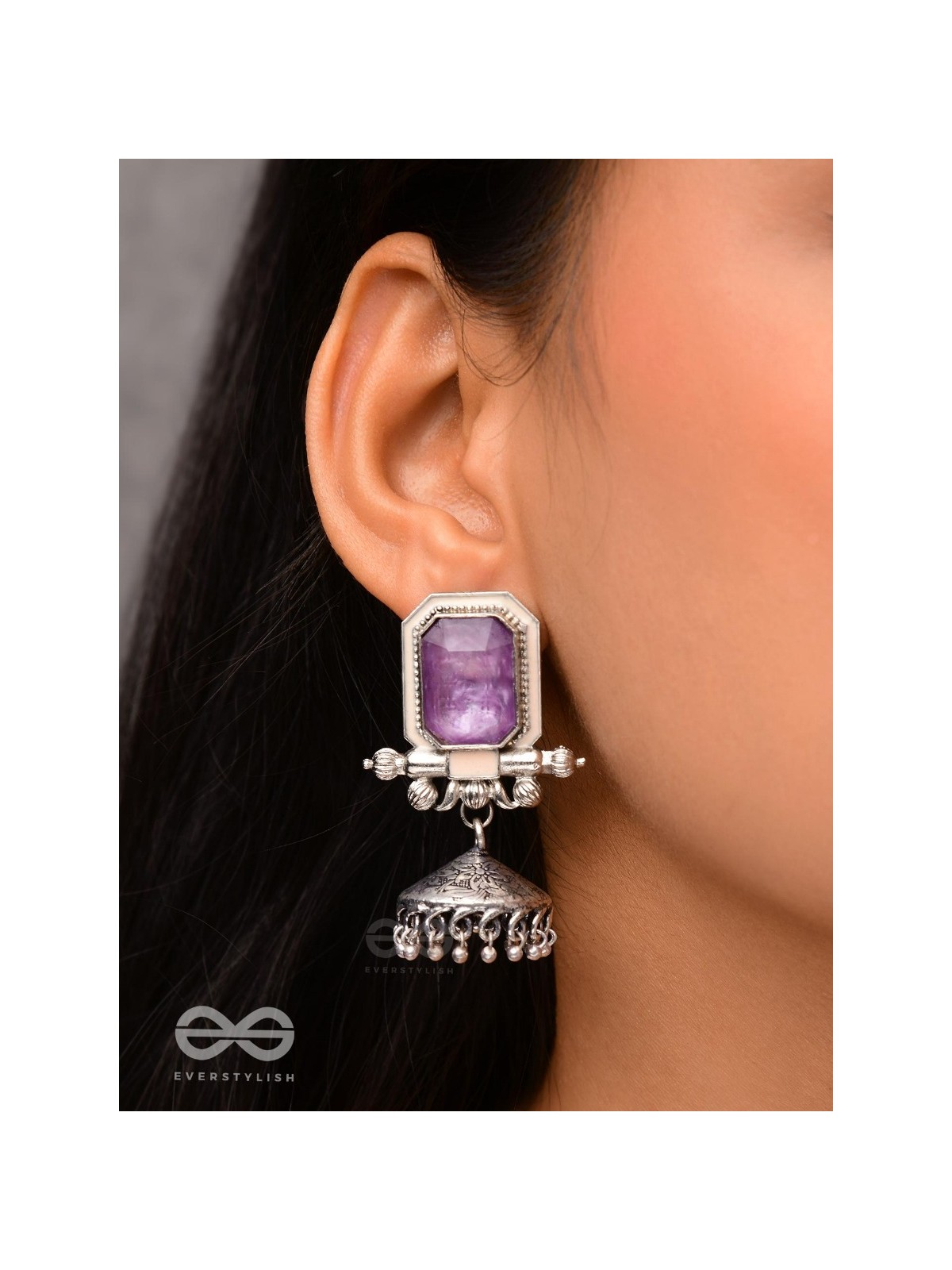 The Divine Midnight - Stone Enamelled Oxidised Earrings