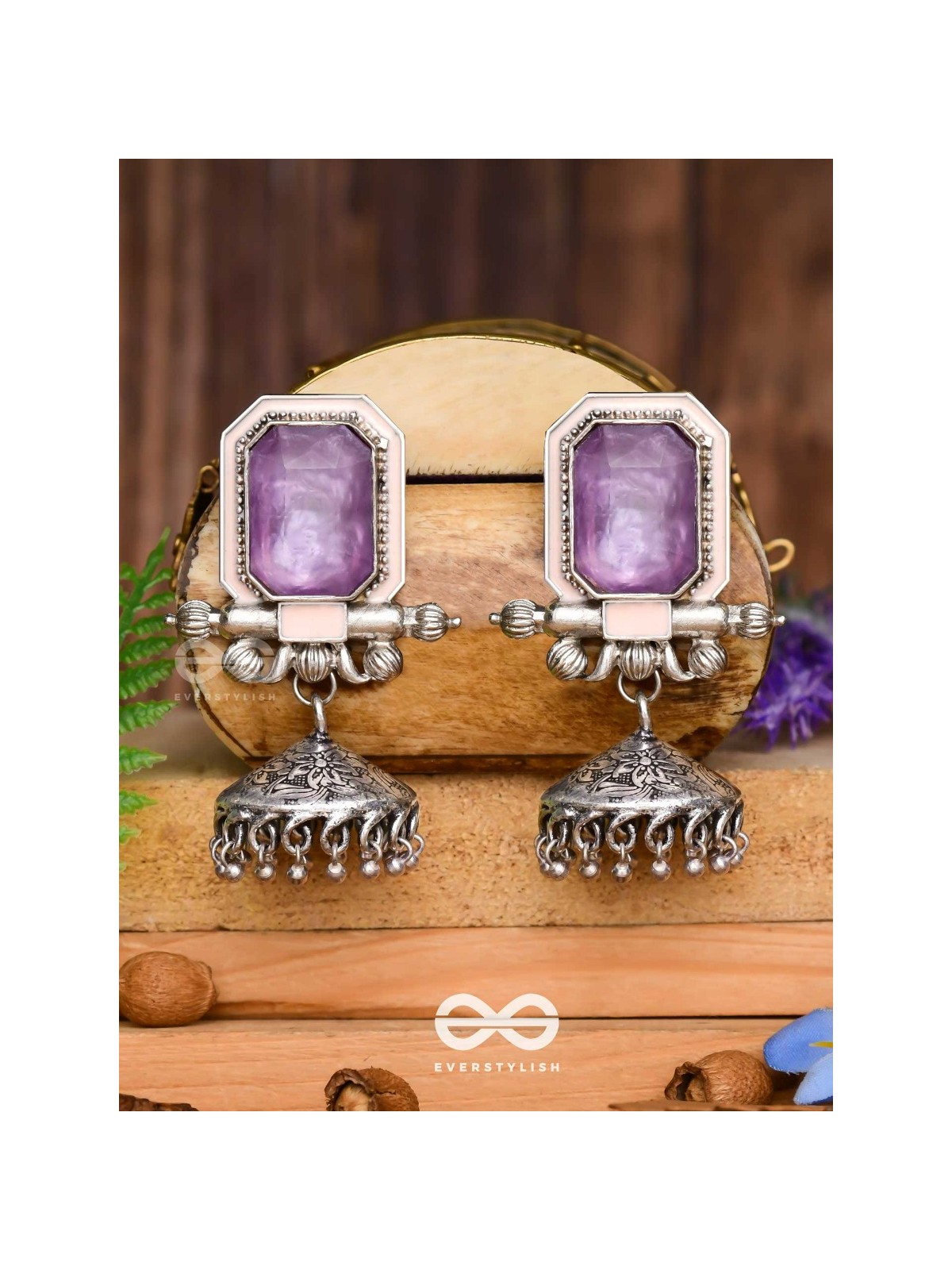 The Divine Midnight - Stone Enamelled Oxidised Earrings