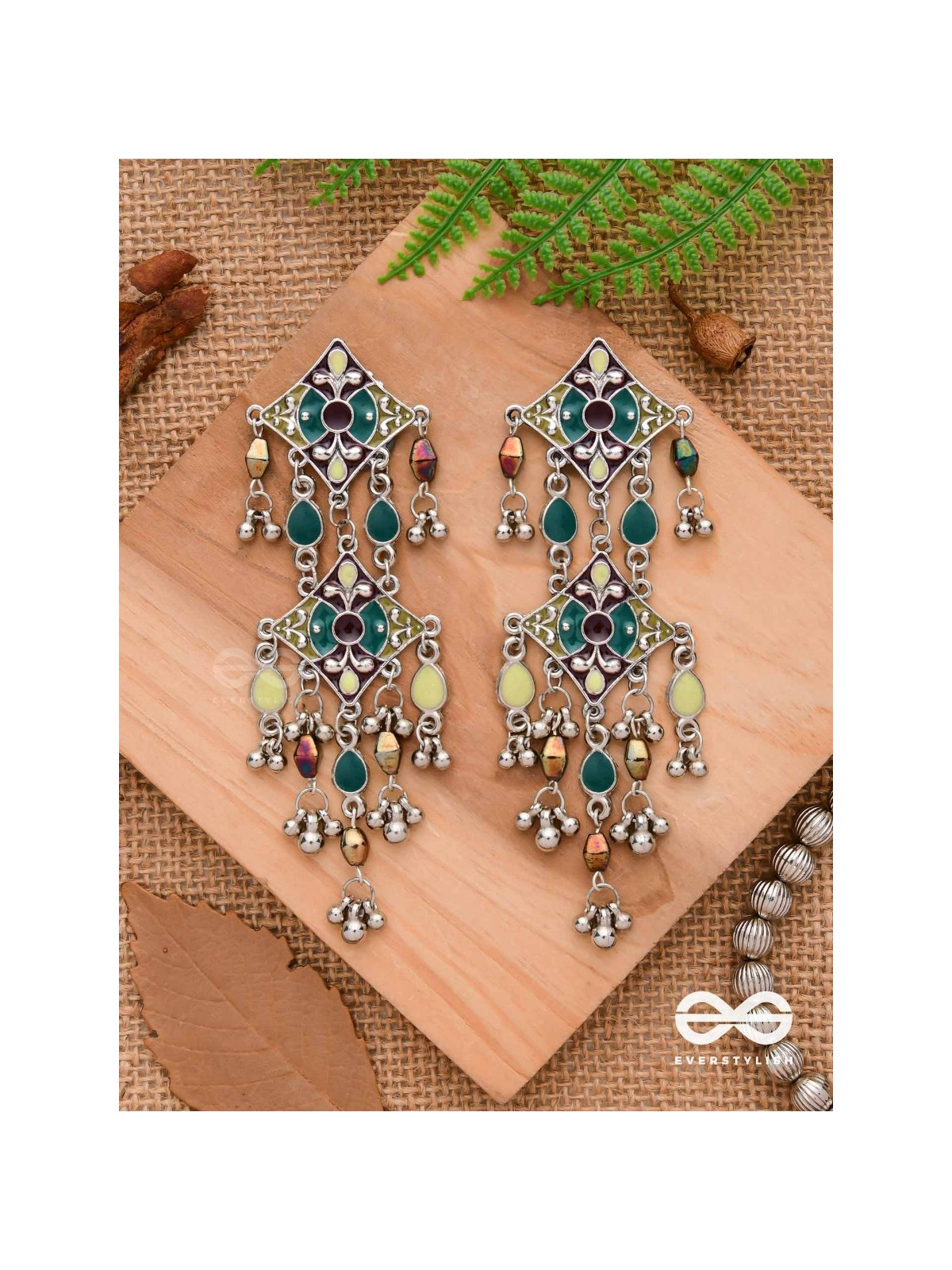 The Earthy Shades - Enamelled Oxidised Earrings