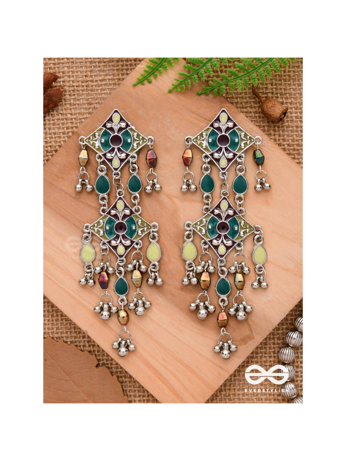 The Earthy Shades - Enamelled Oxidised Earrings