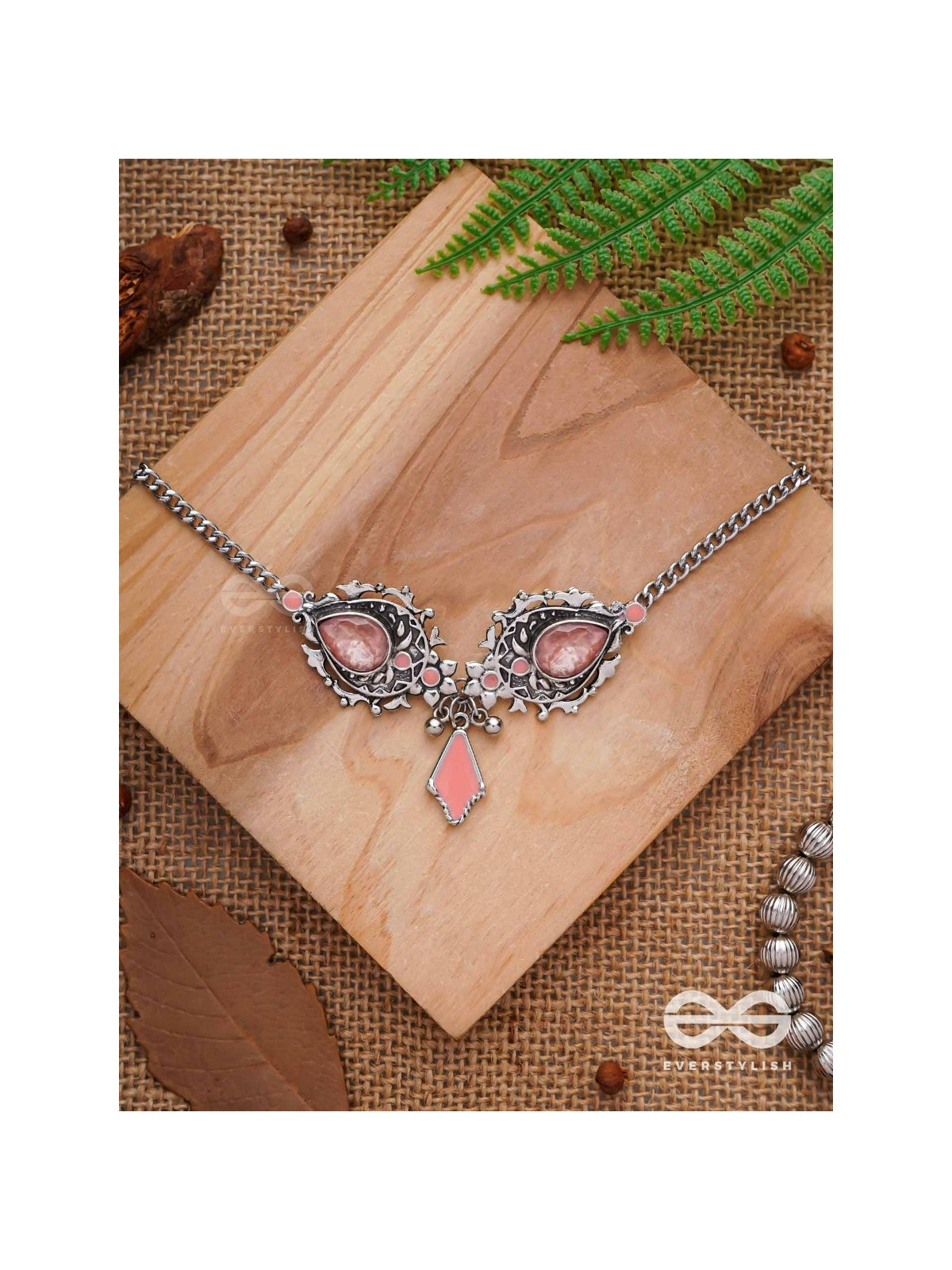 The Rosy Reminiscence - Enamelled Oxidised Choker Neckpiece