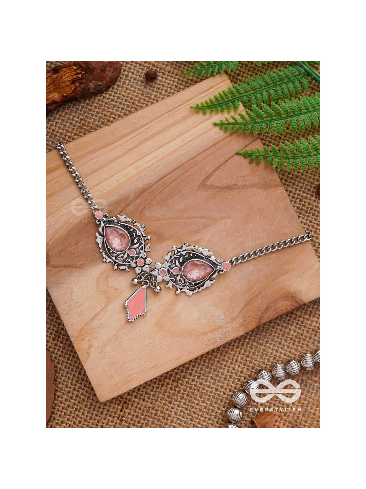 The Rosy Reminiscence - Enamelled Oxidised Choker Neckpiece