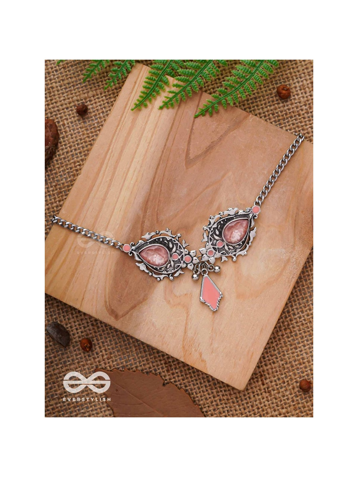 The Rosy Reminiscence - Enamelled Oxidised Choker Neckpiece