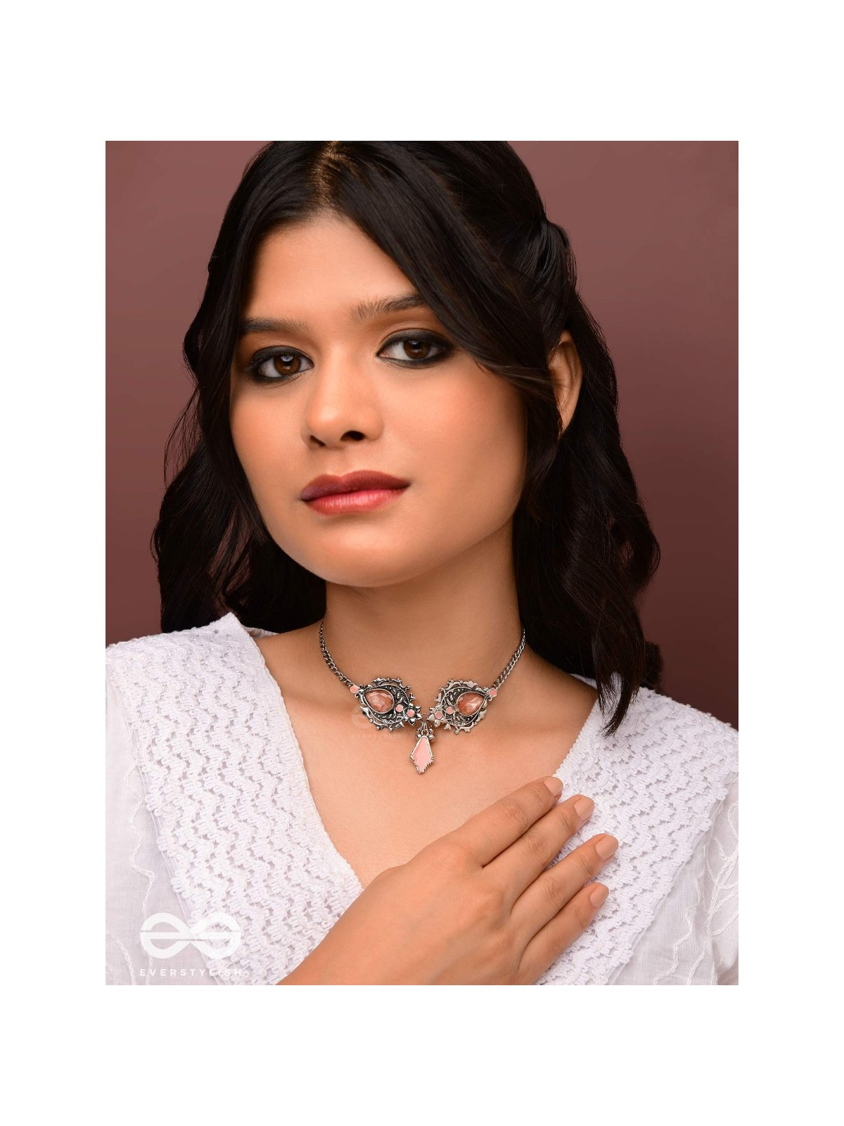 The Rosy Reminiscence - Enamelled Oxidised Choker Neckpiece