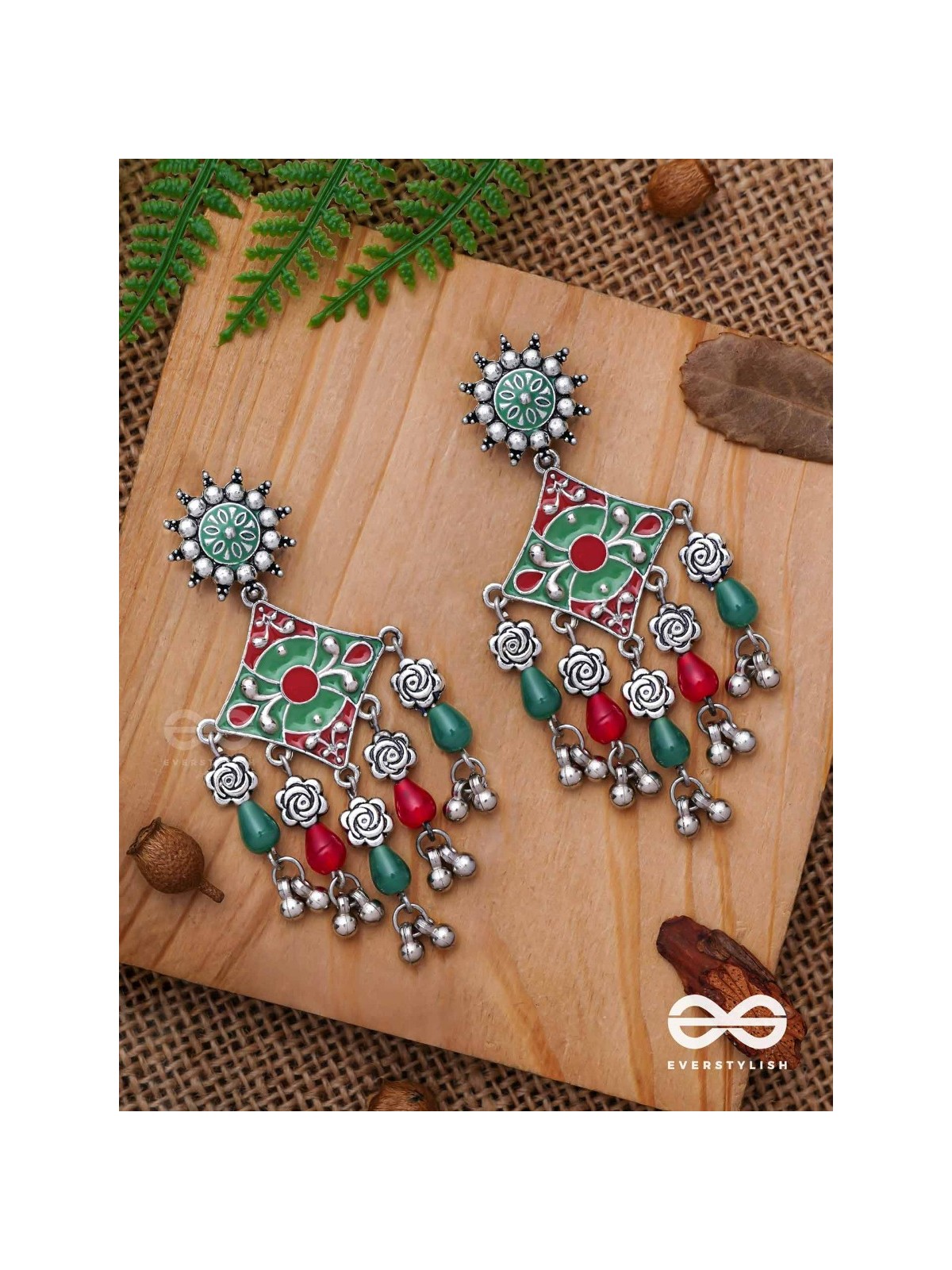 The Floral Hues - Enamelled Oxidised Earrings