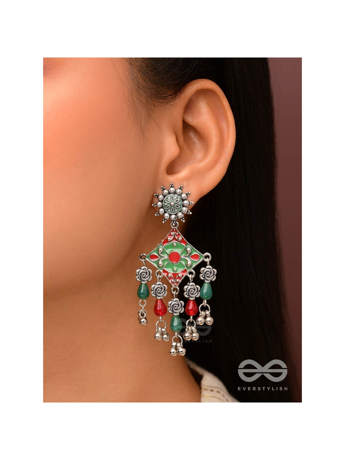 The Floral Hues - Enamelled Oxidised Earrings