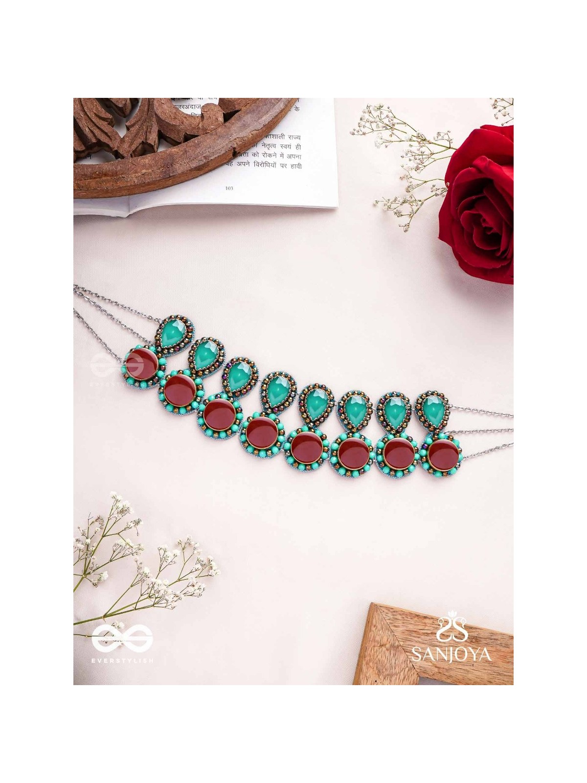 Palash - The Green Serenade - Stones And Beads Hand Embroidered Choker Neckpiece