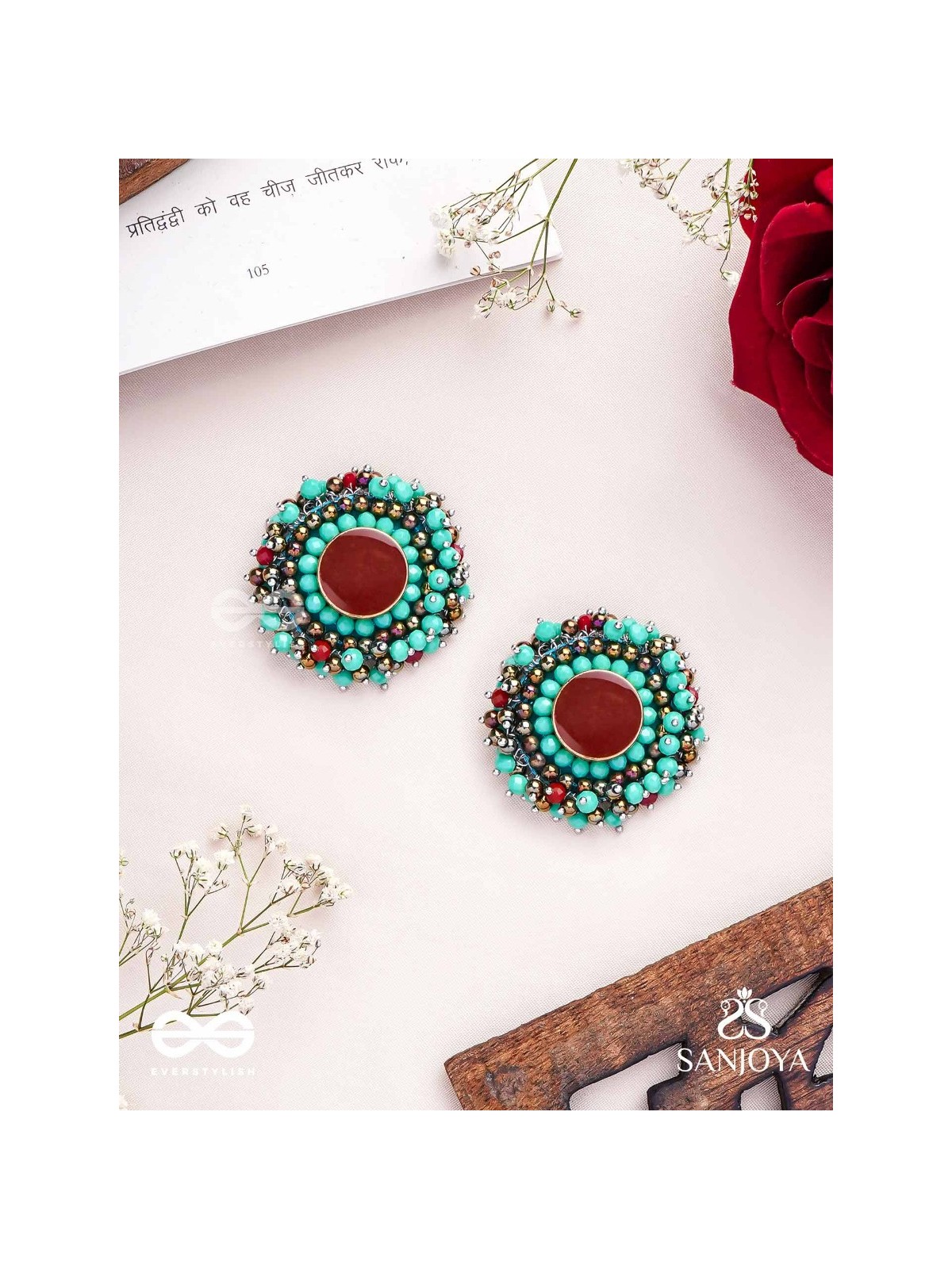 Sushaman - The Calming Greens - Beaded Hand Embroidered Earrings