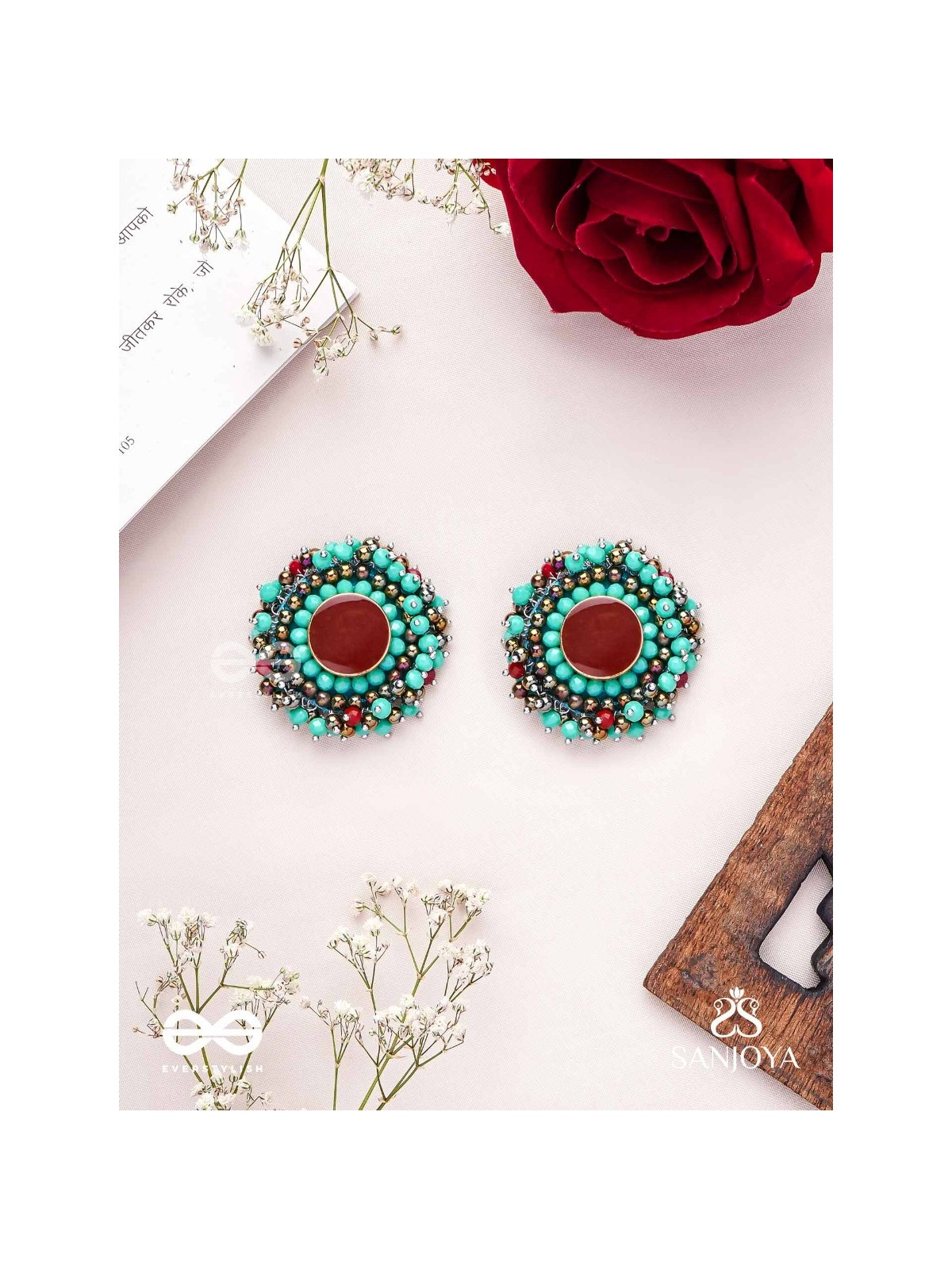 Sushaman - The Calming Greens - Beaded Hand Embroidered Earrings