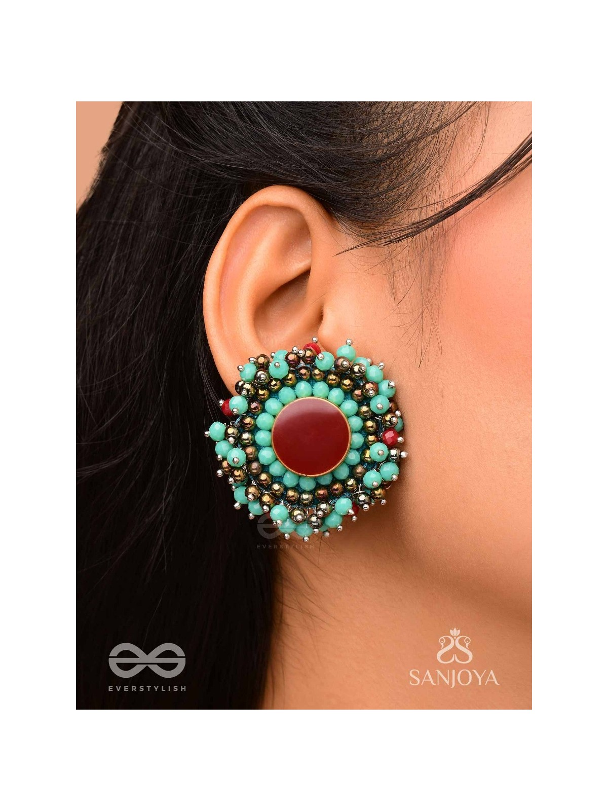 Sushaman - The Calming Greens - Beaded Hand Embroidered Earrings