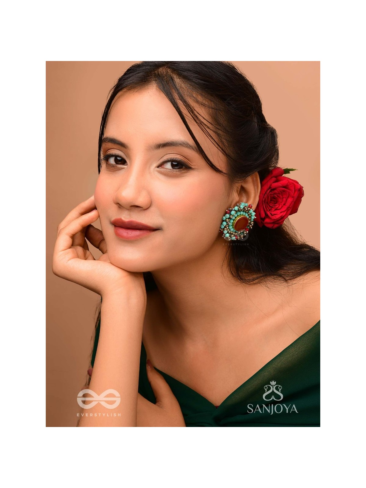 Sushaman - The Calming Greens - Beaded Hand Embroidered Earrings