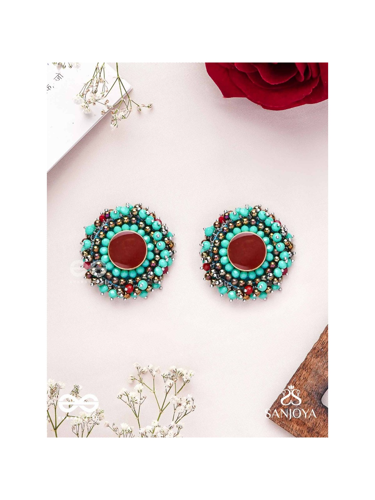 Sushaman - The Calming Greens - Beaded Hand Embroidered Earrings