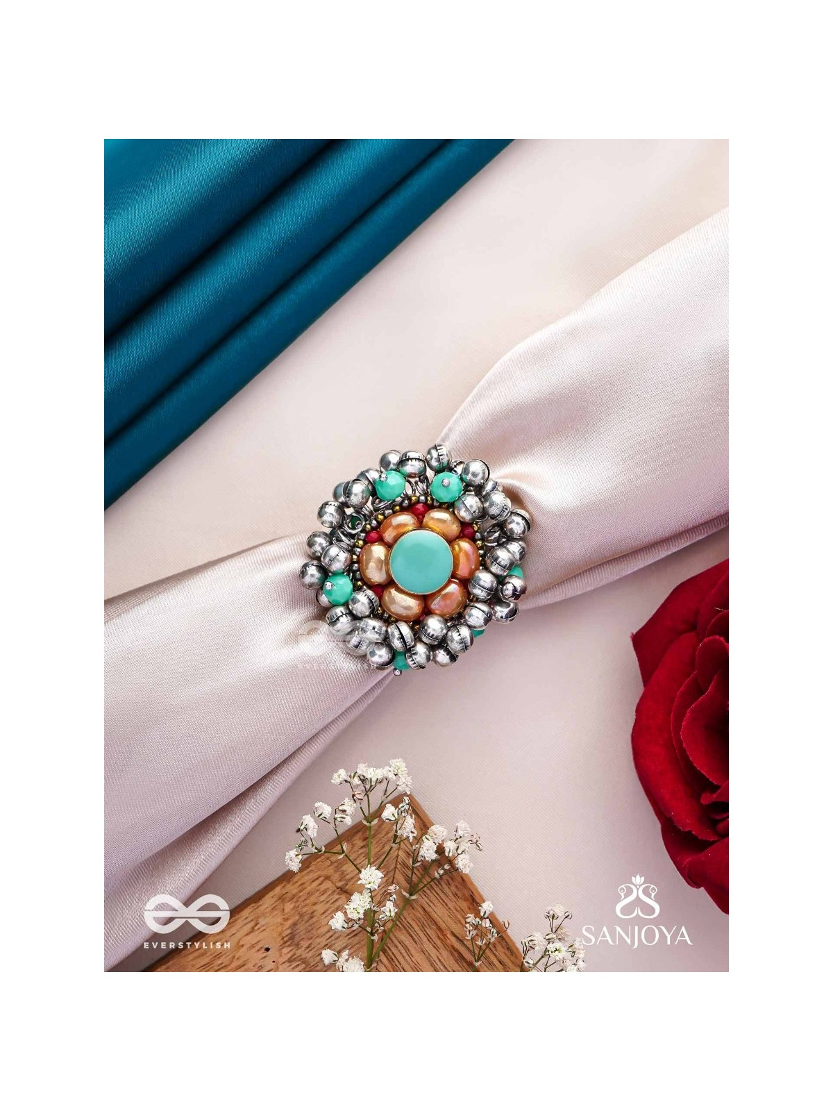 Virutya - The Humming Colours - Stone And Beads Hand Embroidered Ring