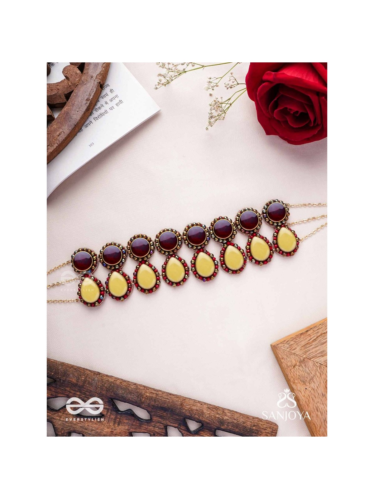 Rasvatta - The Olive Elegance - Stones And Beads Hand Embroidered Choker Neckpiece