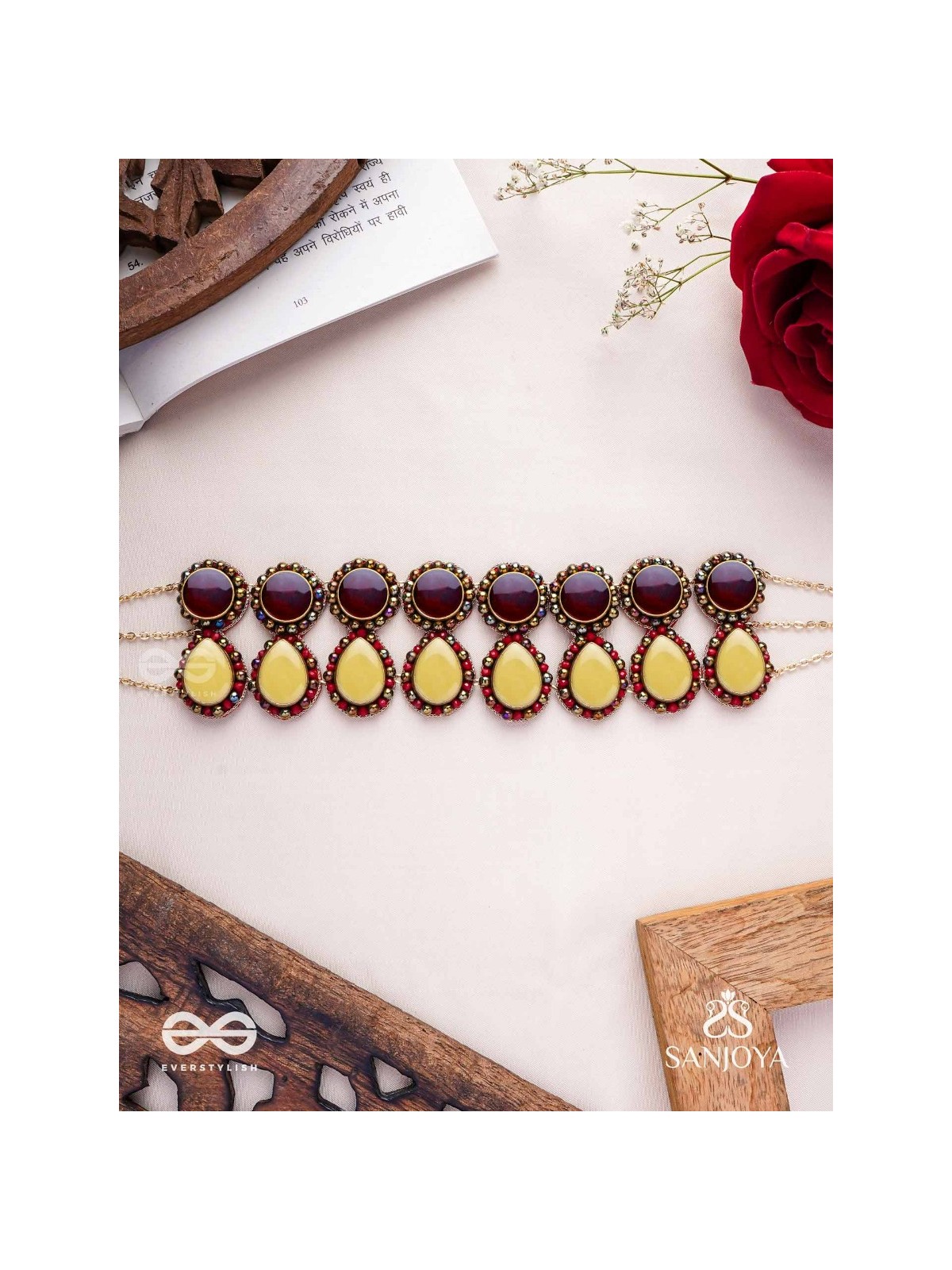 Rasvatta - The Olive Elegance - Stones And Beads Hand Embroidered Choker Neckpiece