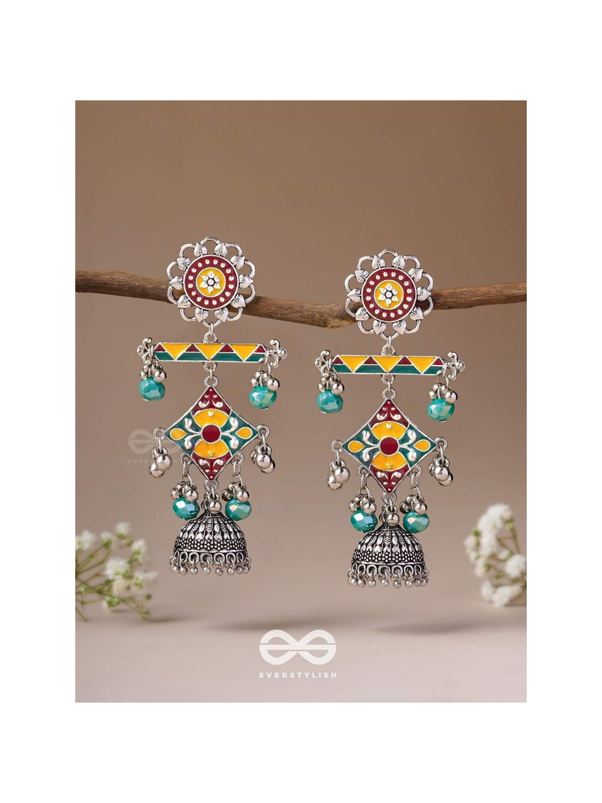 The Calming Hues - Enamelled Oxidised Earrings