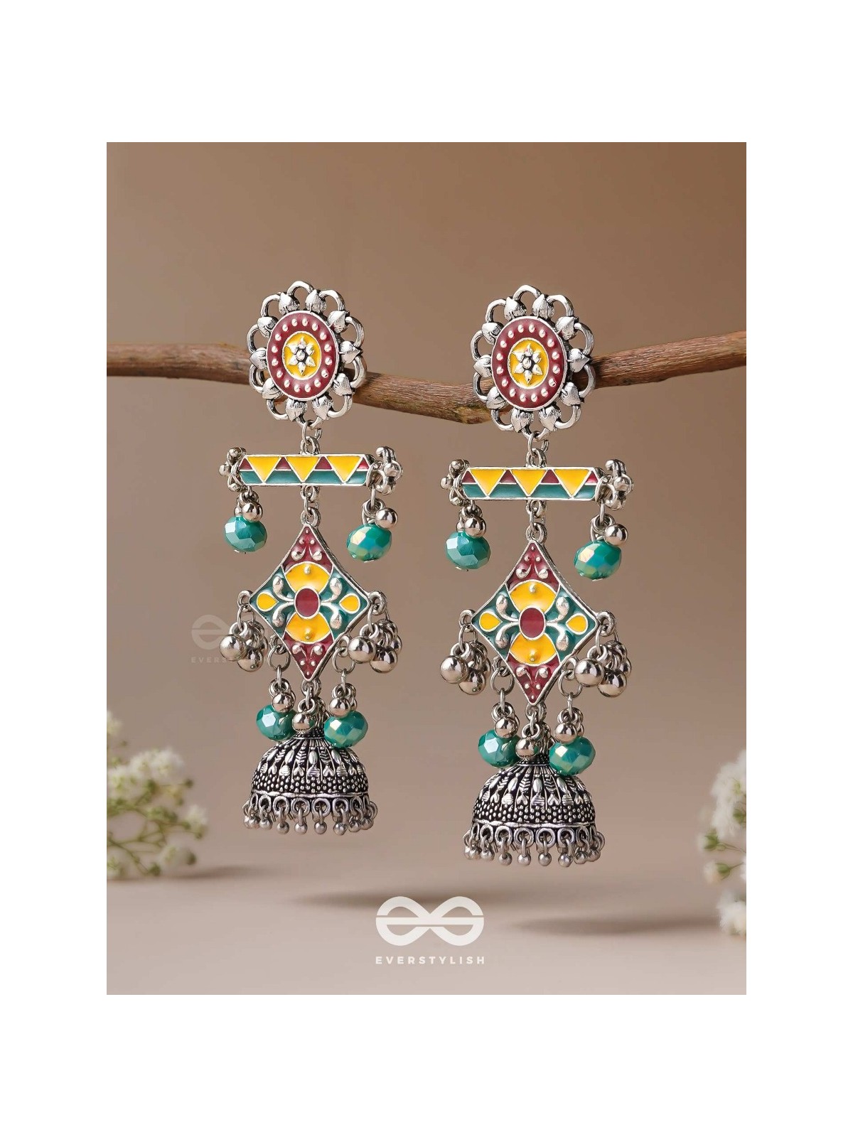 The Calming Hues - Enamelled Oxidised Earrings
