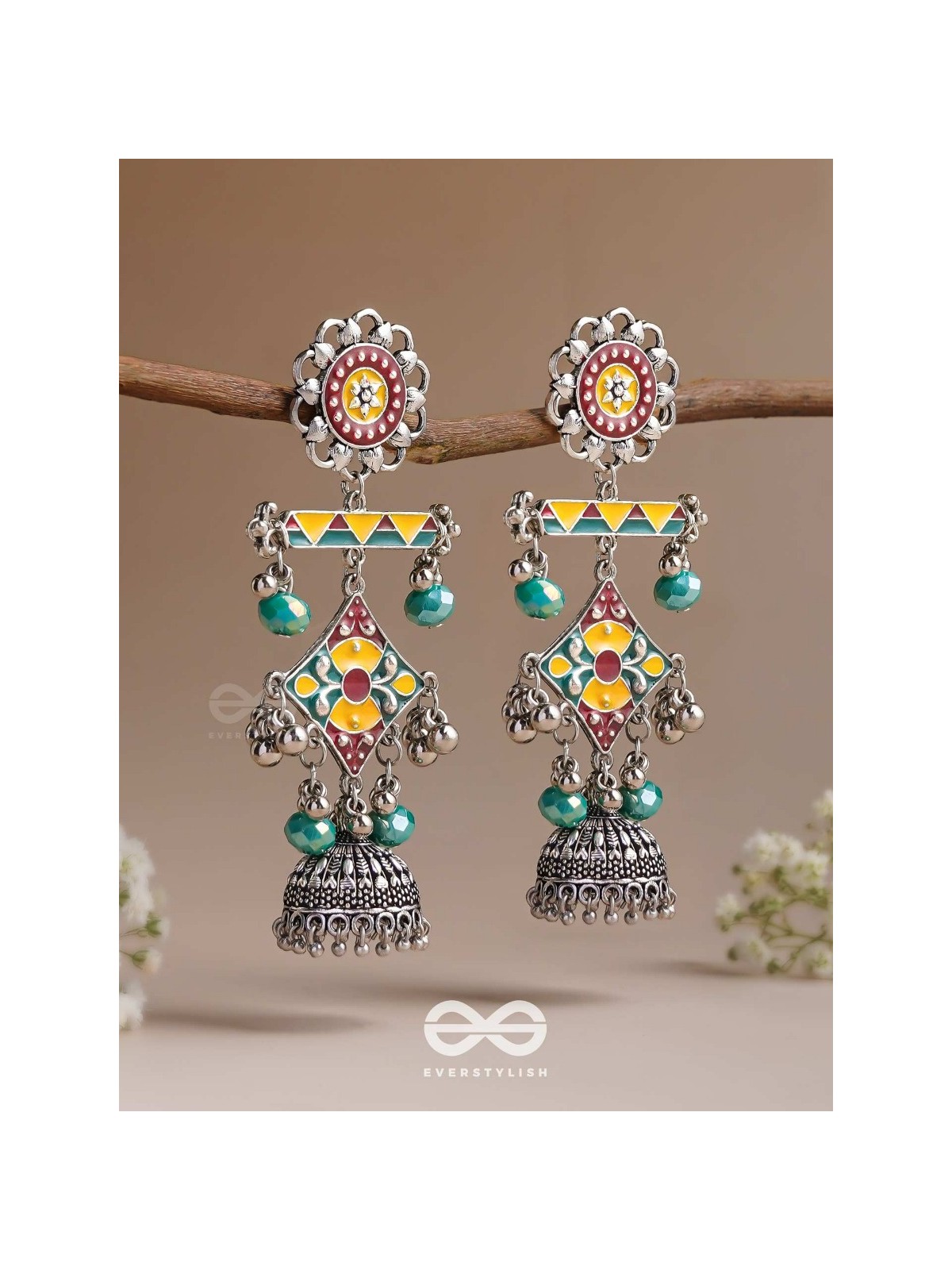 The Calming Hues - Enamelled Oxidised Earrings