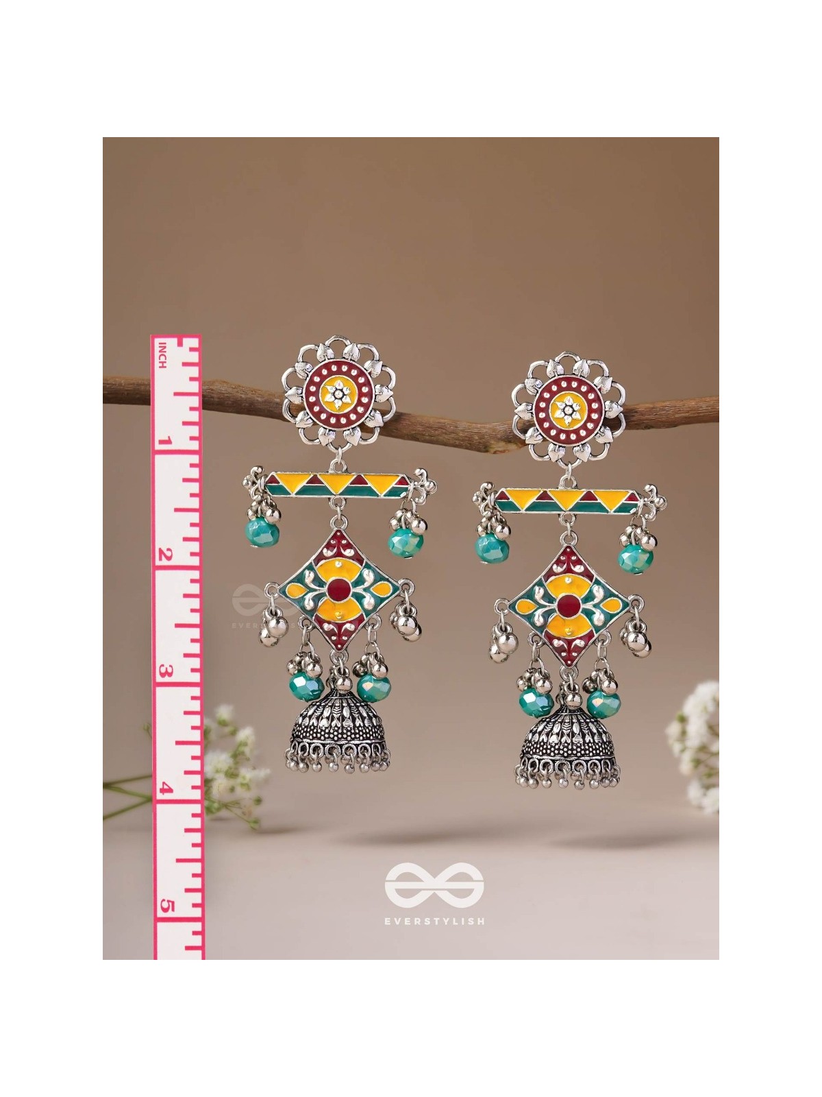 The Calming Hues - Enamelled Oxidised Earrings