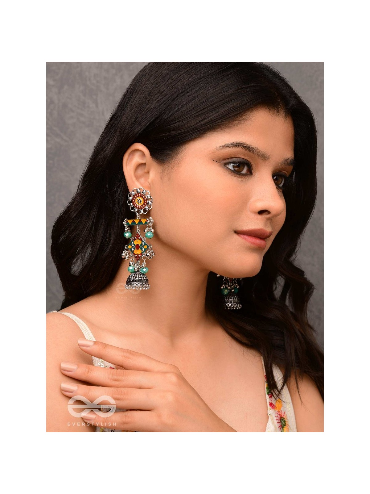 The Calming Hues - Enamelled Oxidised Earrings