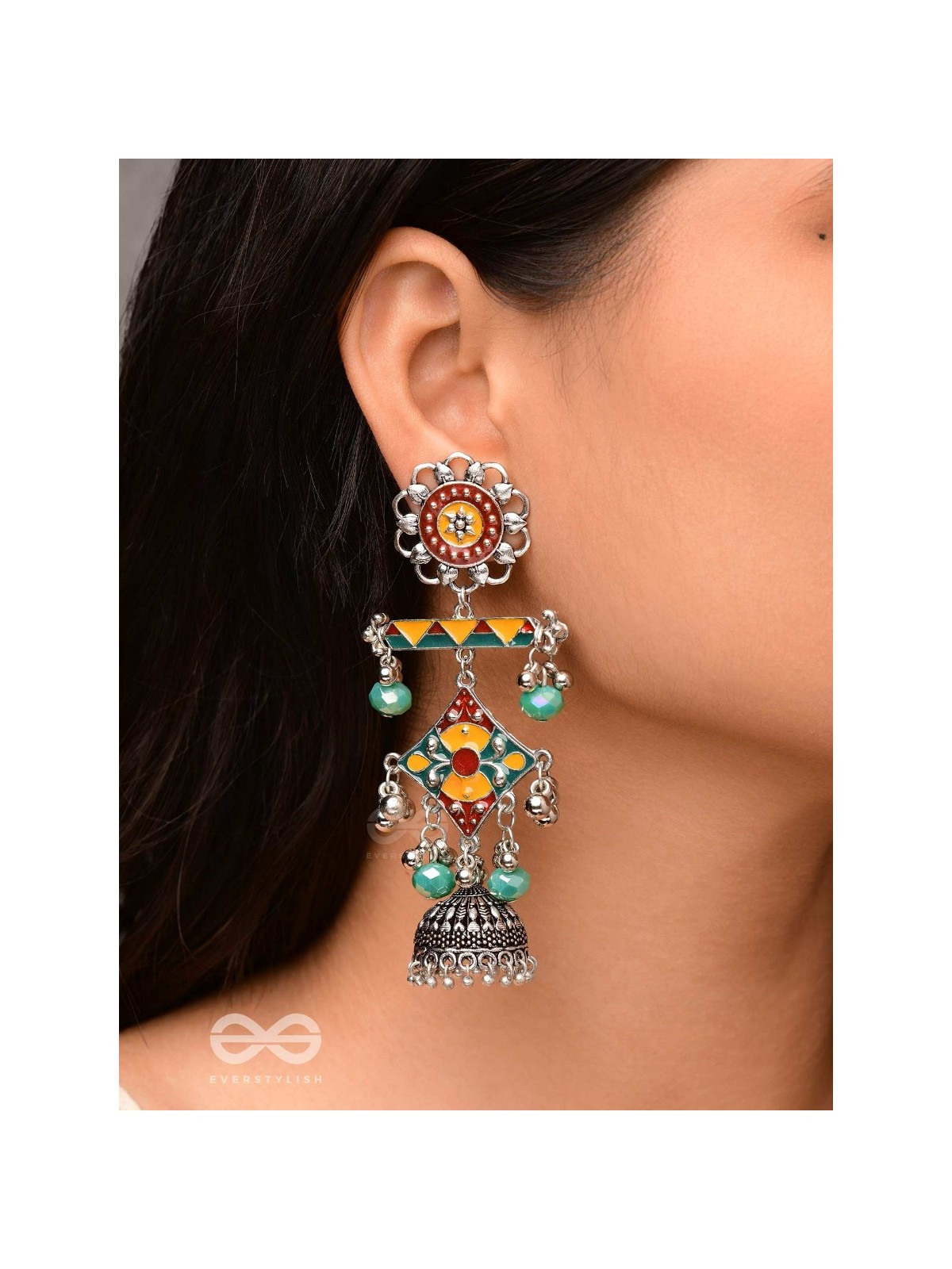 The Calming Hues - Enamelled Oxidised Earrings