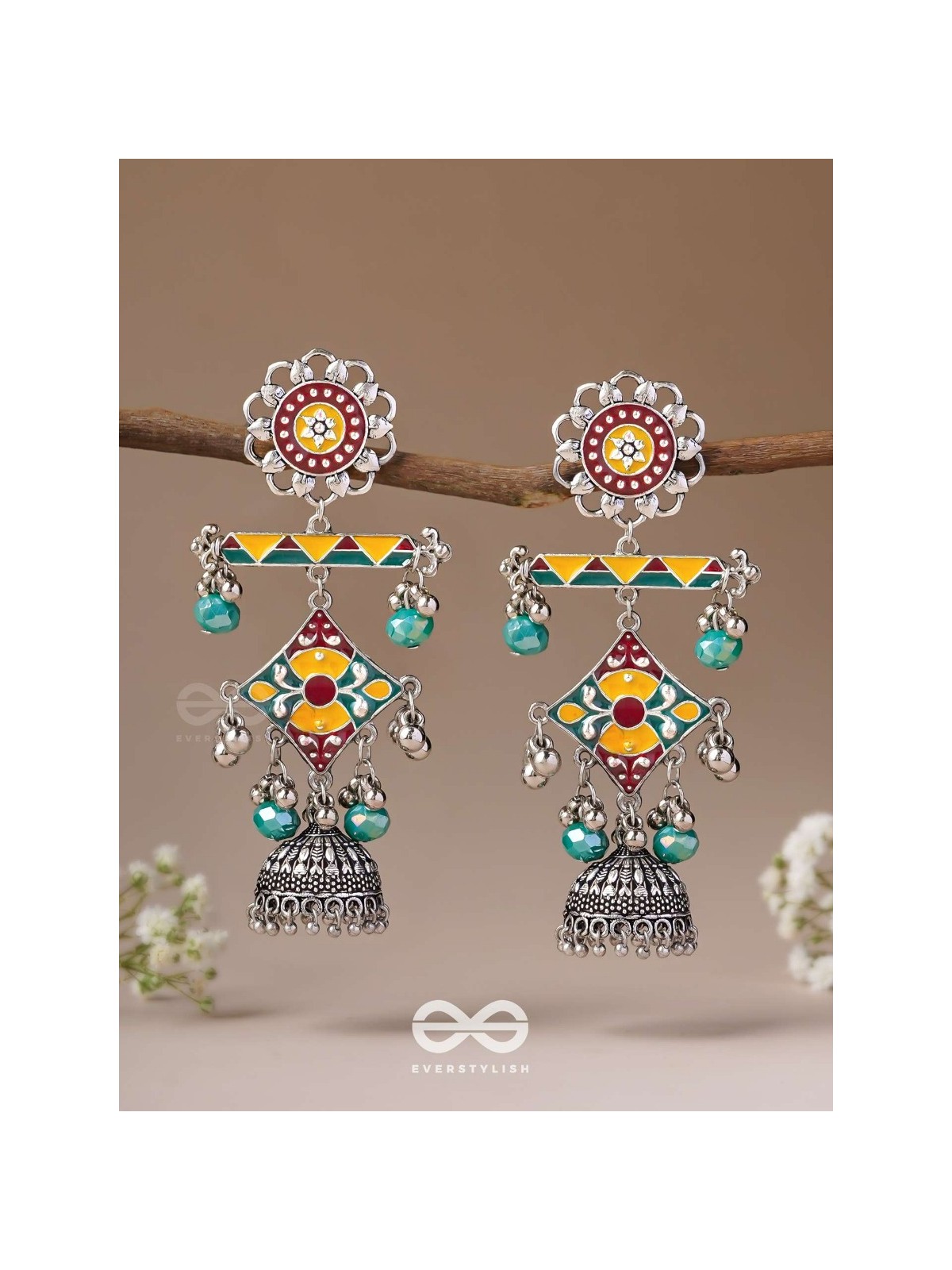 The Calming Hues - Enamelled Oxidised Earrings