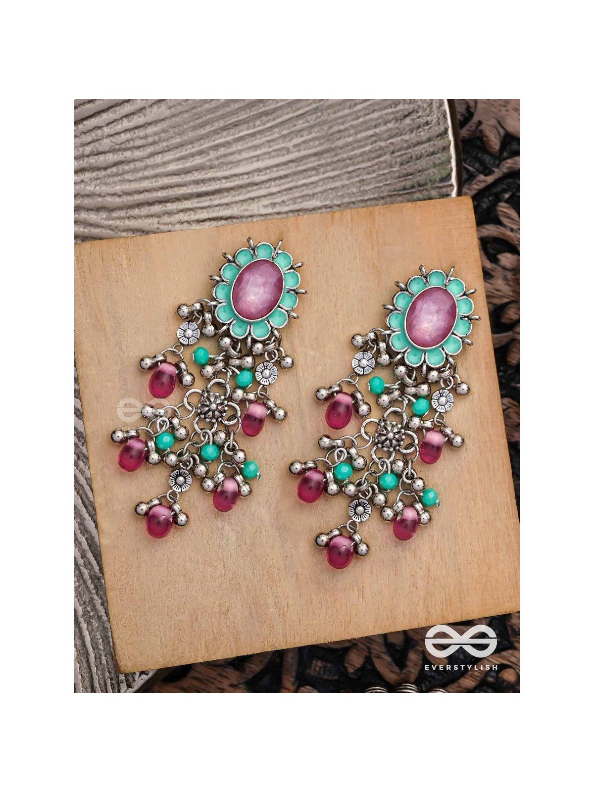 The Rosy Mist - Enamelled Oxidised Earrings