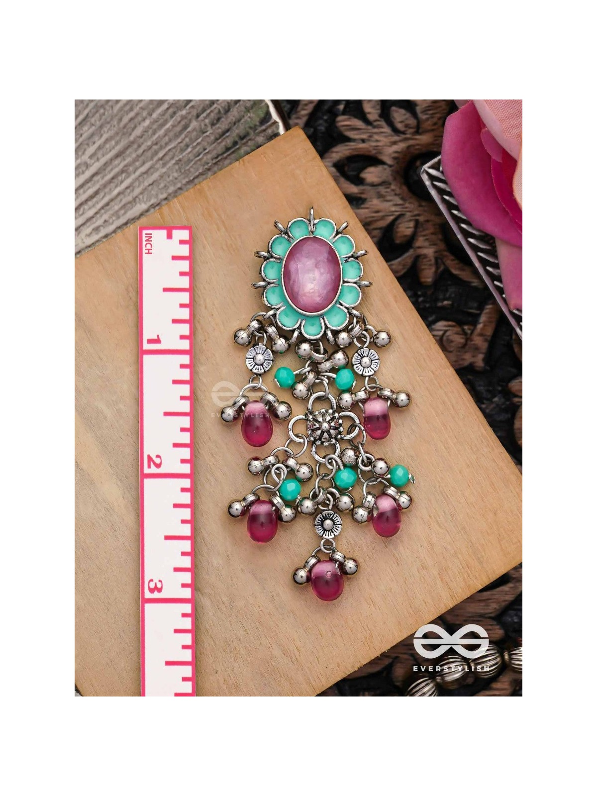 The Rosy Mist - Enamelled Oxidised Earrings