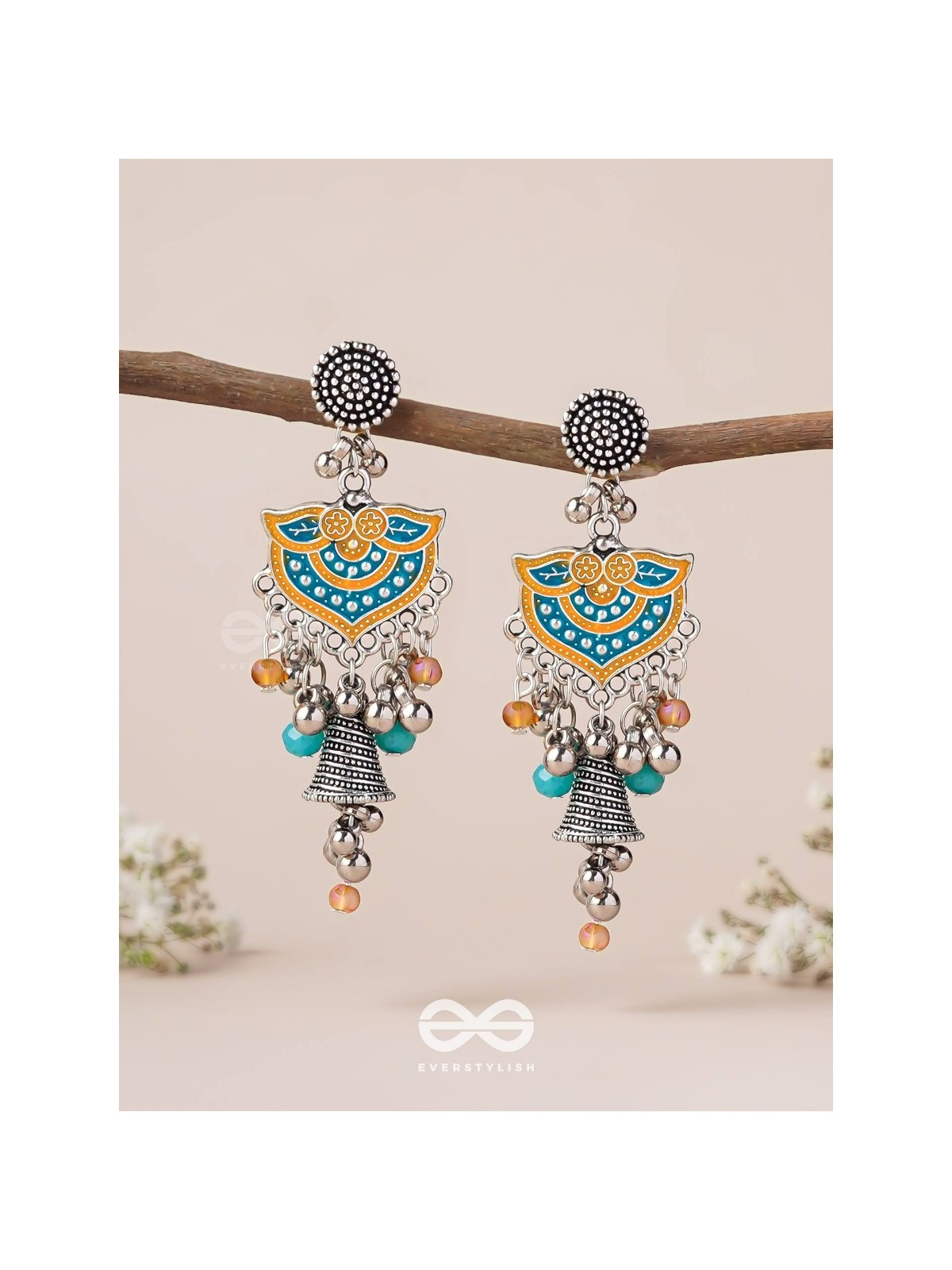 The Sunset Bells - Enamelled Oxidised Earrings