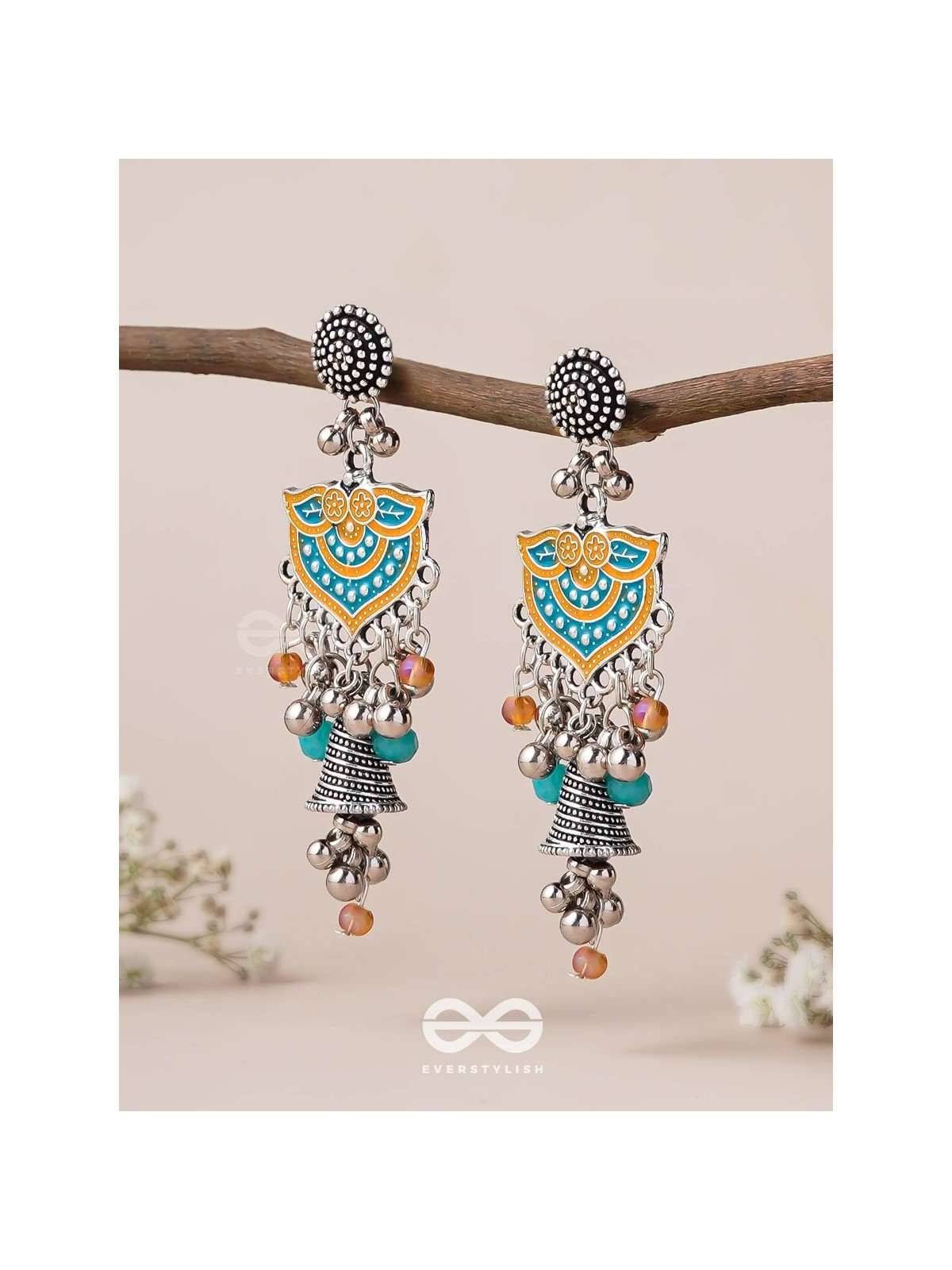 The Sunset Bells - Enamelled Oxidised Earrings