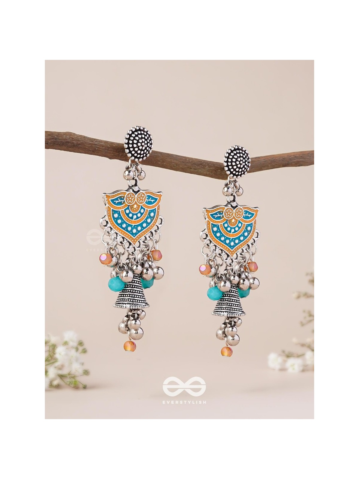 The Sunset Bells - Enamelled Oxidised Earrings