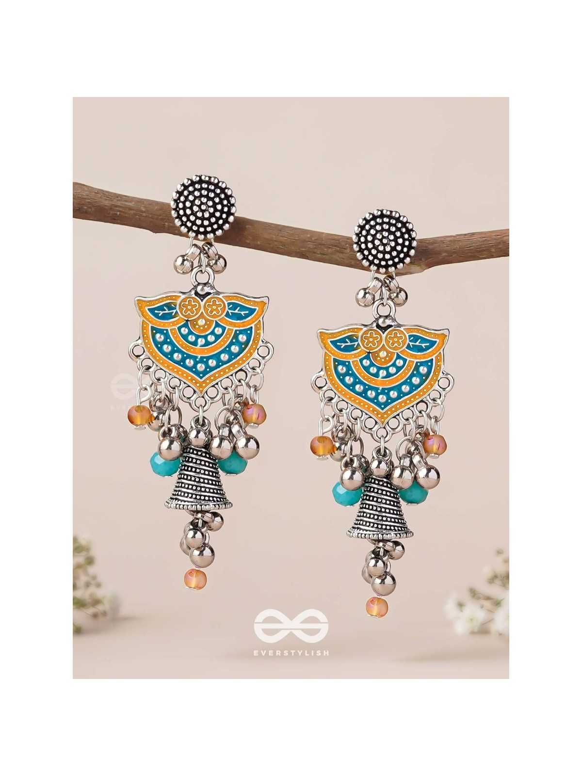 The Sunset Bells - Enamelled Oxidised Earrings