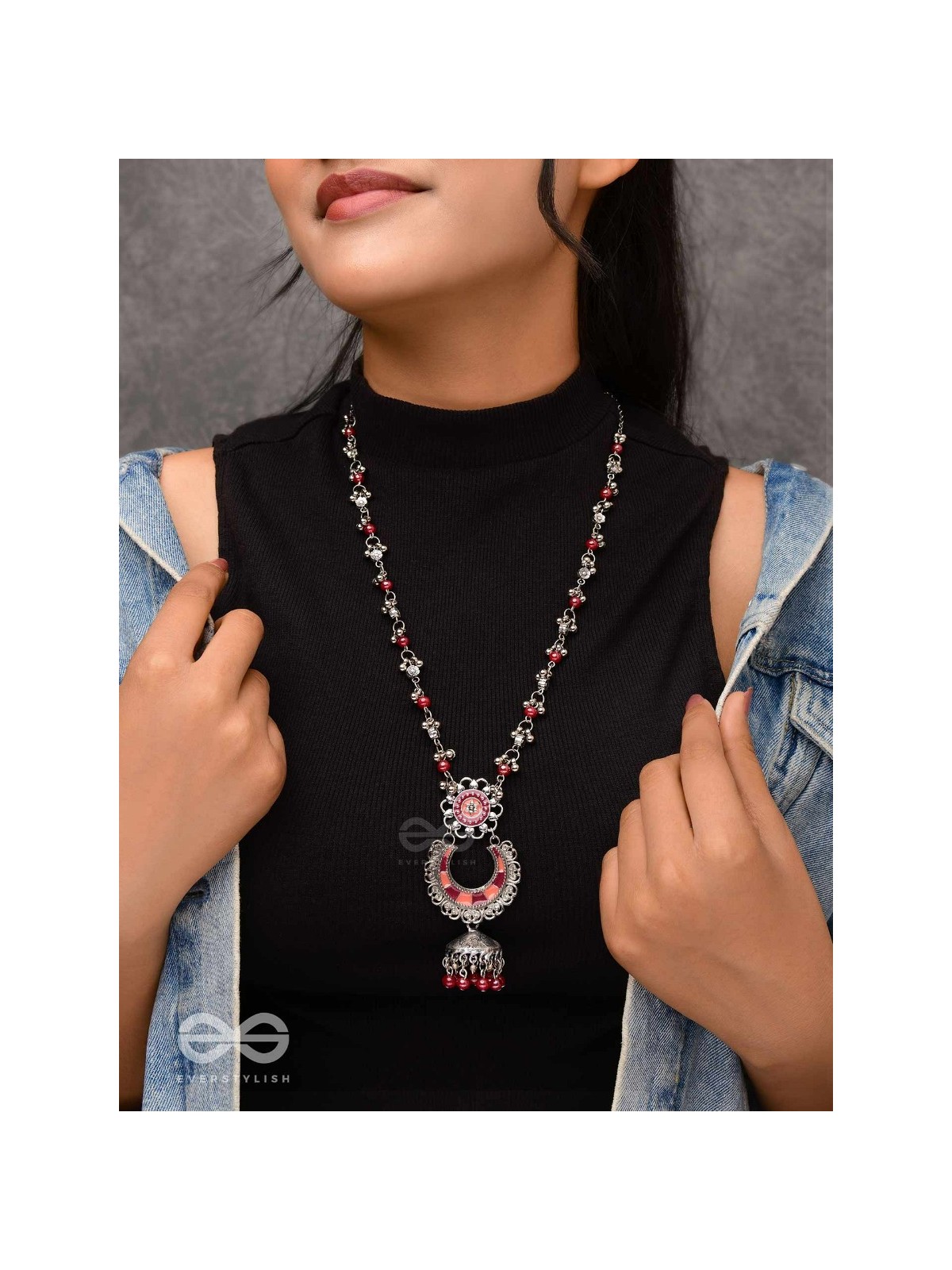 The Crimson Celebrations - Enamelled Oxidised Neckpiece