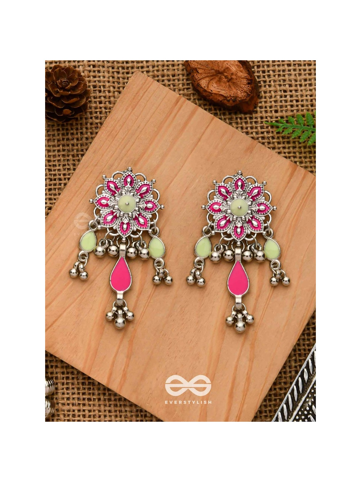 The Hibiscus Fantasy - Enamelled Oxidised Earrings