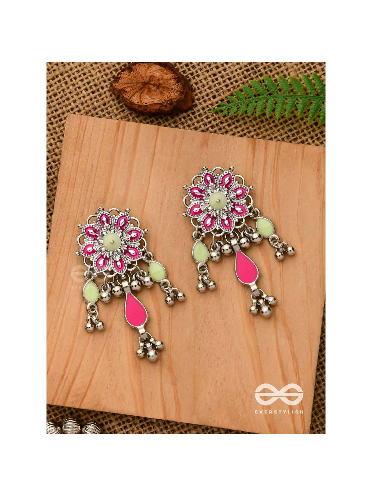 The Hibiscus Fantasy - Enamelled Oxidised Earrings