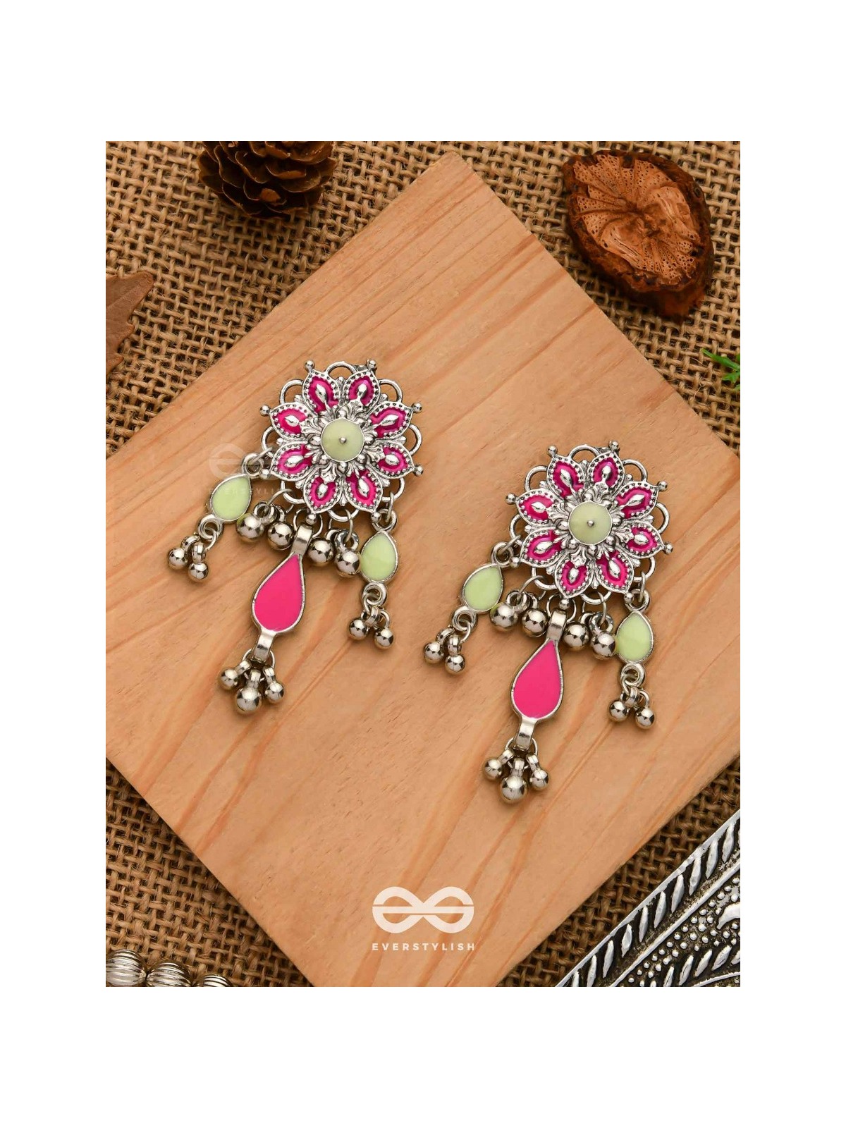 The Hibiscus Fantasy - Enamelled Oxidised Earrings